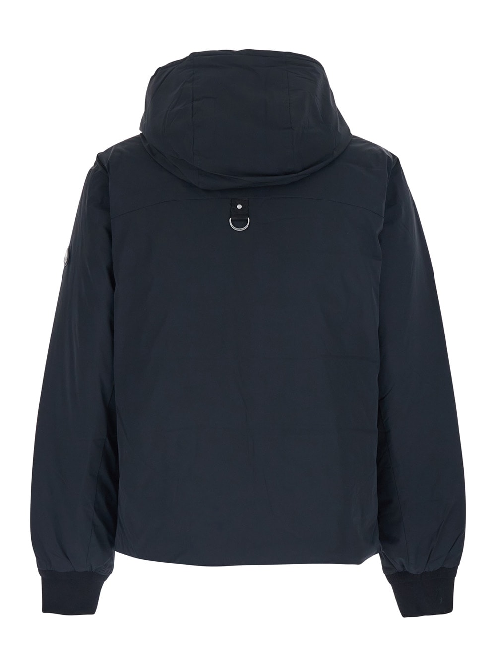 Moose Knuckles Northdale Black Jacket With Drawstring Hood And Logo Patch On The Sleeve In Tech Fabric Man In Blue