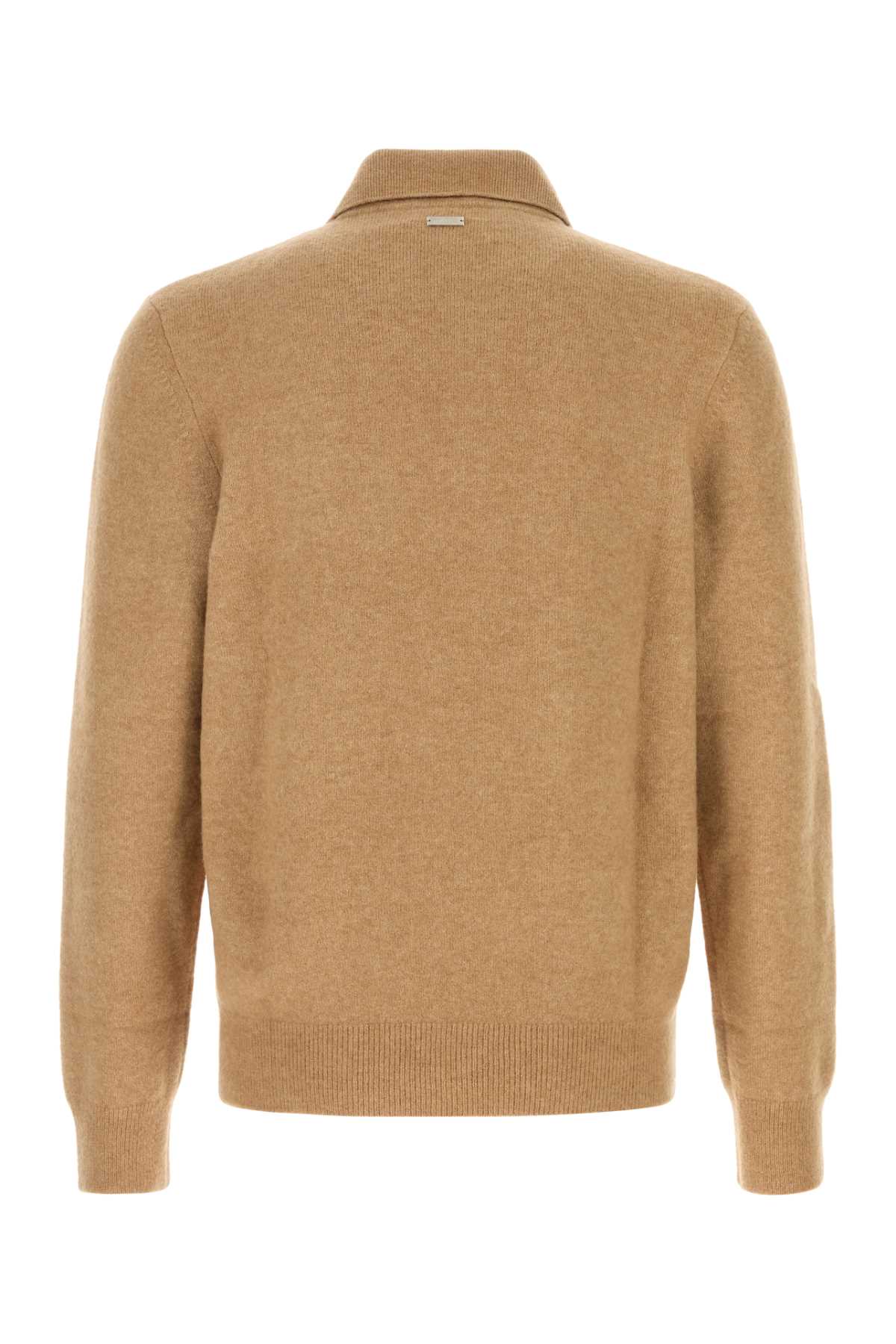 Ferragamo Long Sleeved Camel And Silk Polo Shirt In Camel