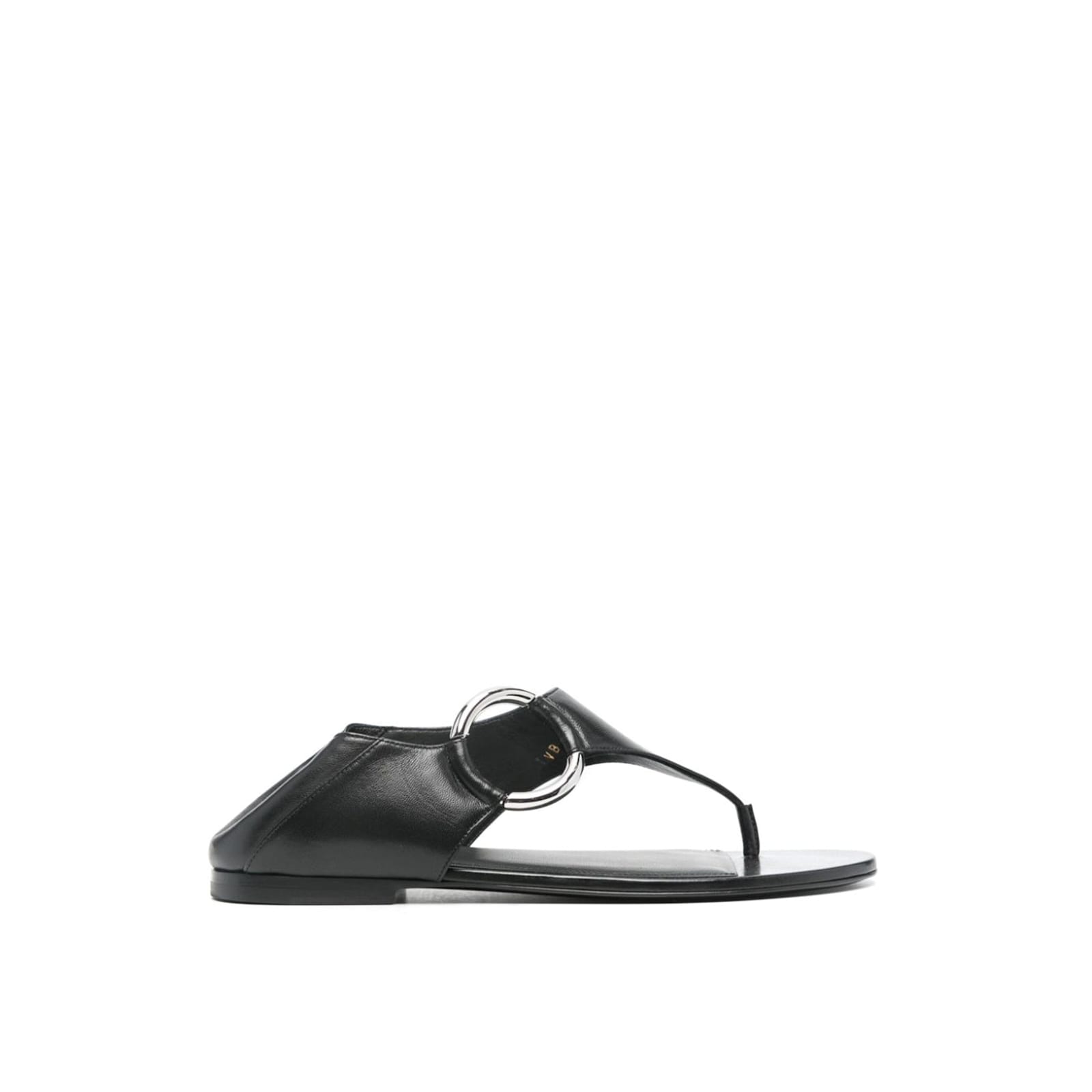 Saint Laurent Ring Leather Flat Sandals In Black