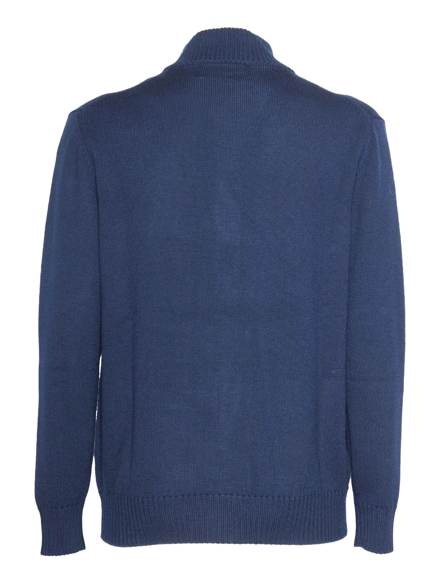 Shop Ballantyne T Neck Zipped Cardigan In Blue