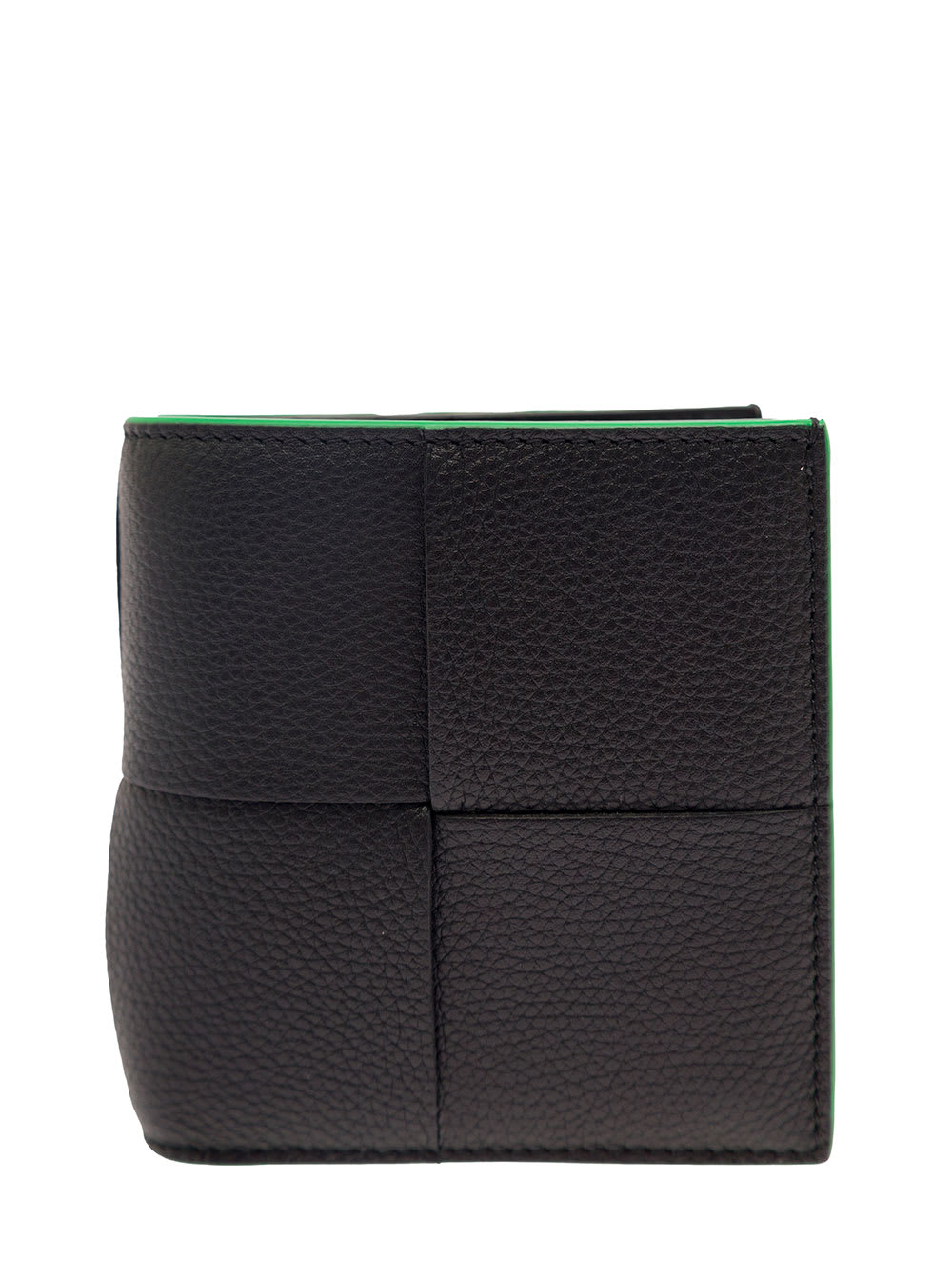 Bottega Veneta Black Bi-fold Wallet With Intreccio Motif And Contrasting Details In Grainy Leather Man