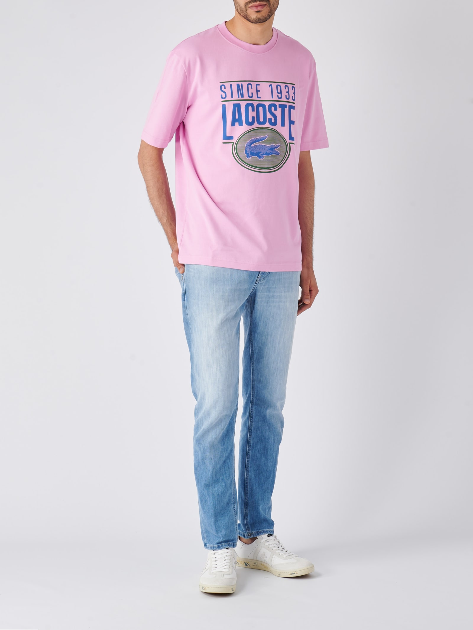Shop Lacoste Maglietta M/c T-shirt In Rosa