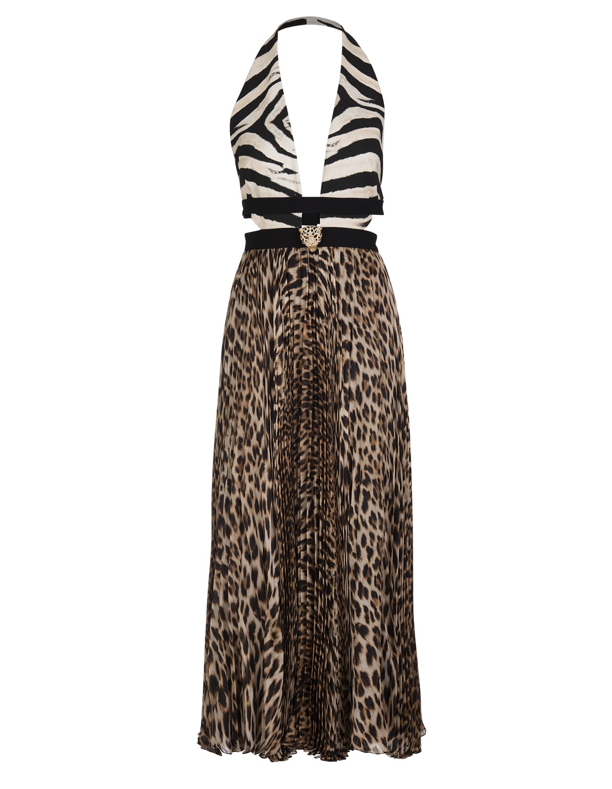 Roberto Cavalli Silk Midi Dress With Jaguar Print