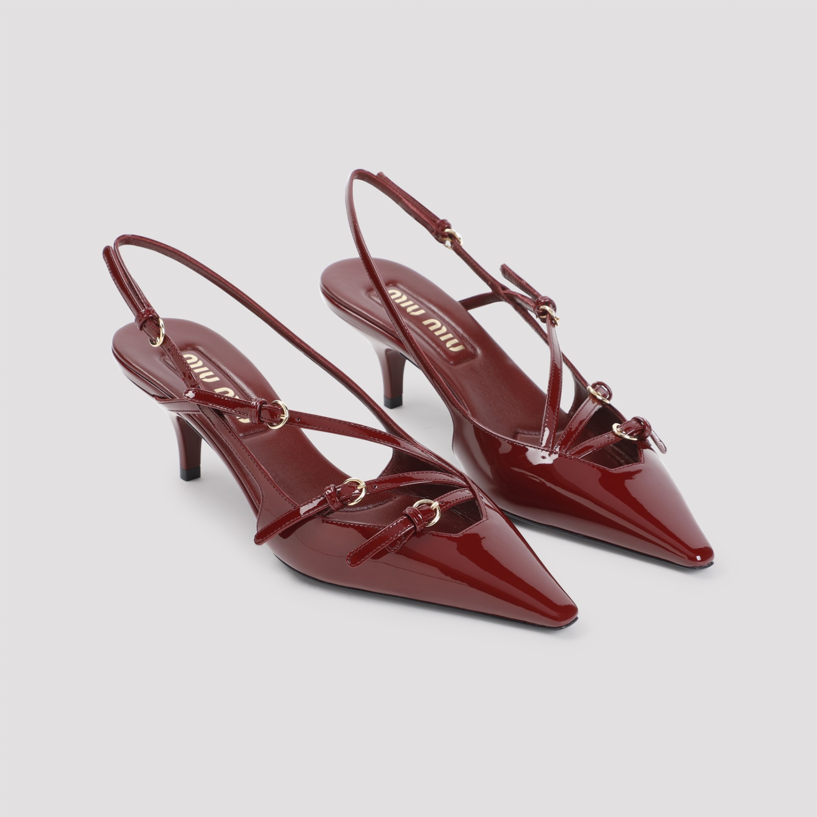Miu Miu Patent Leather Slingbacks With Buckles In Porpora