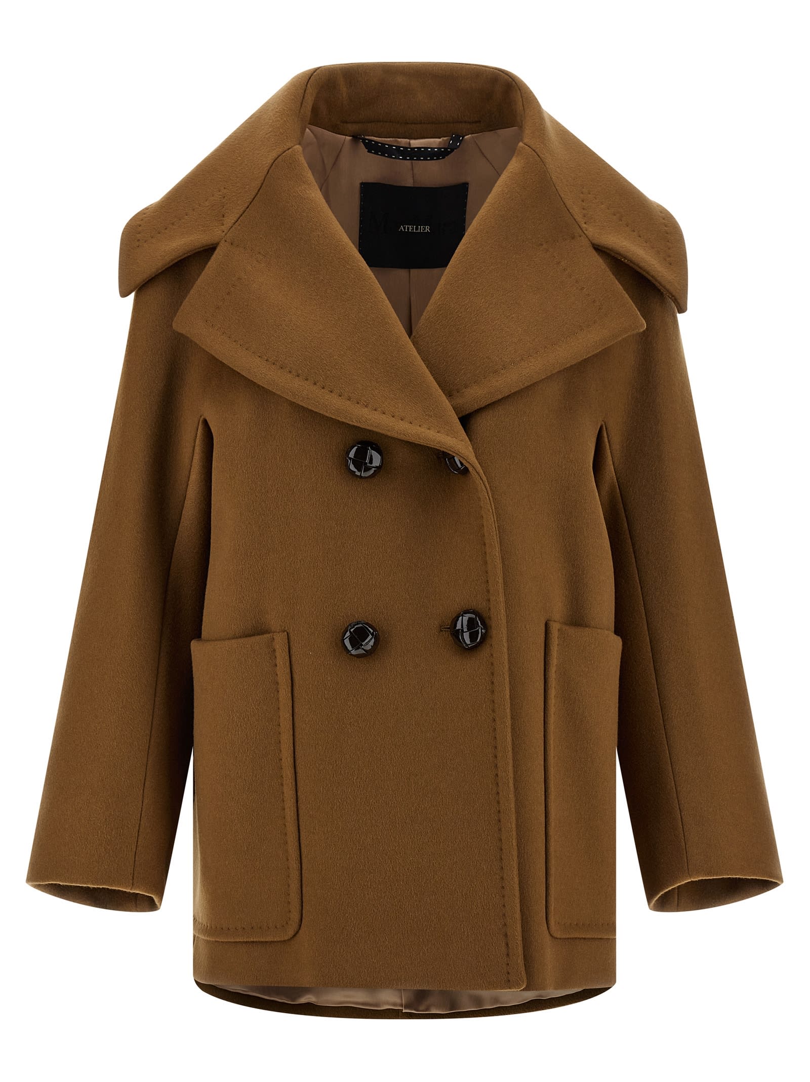 Max Mara Mario Double-breasted Lapel Collar Coat In Brown