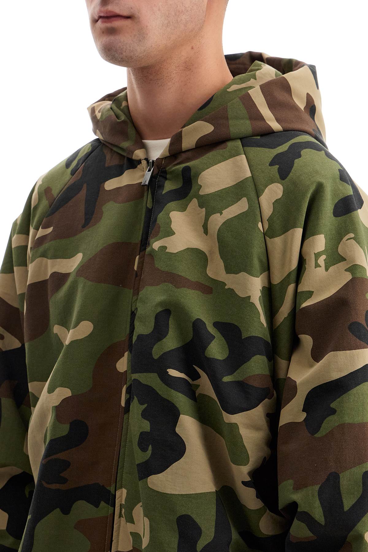 Shop Fear Of God Jacket With Camouflage Print In Woodland Camo (khaki)