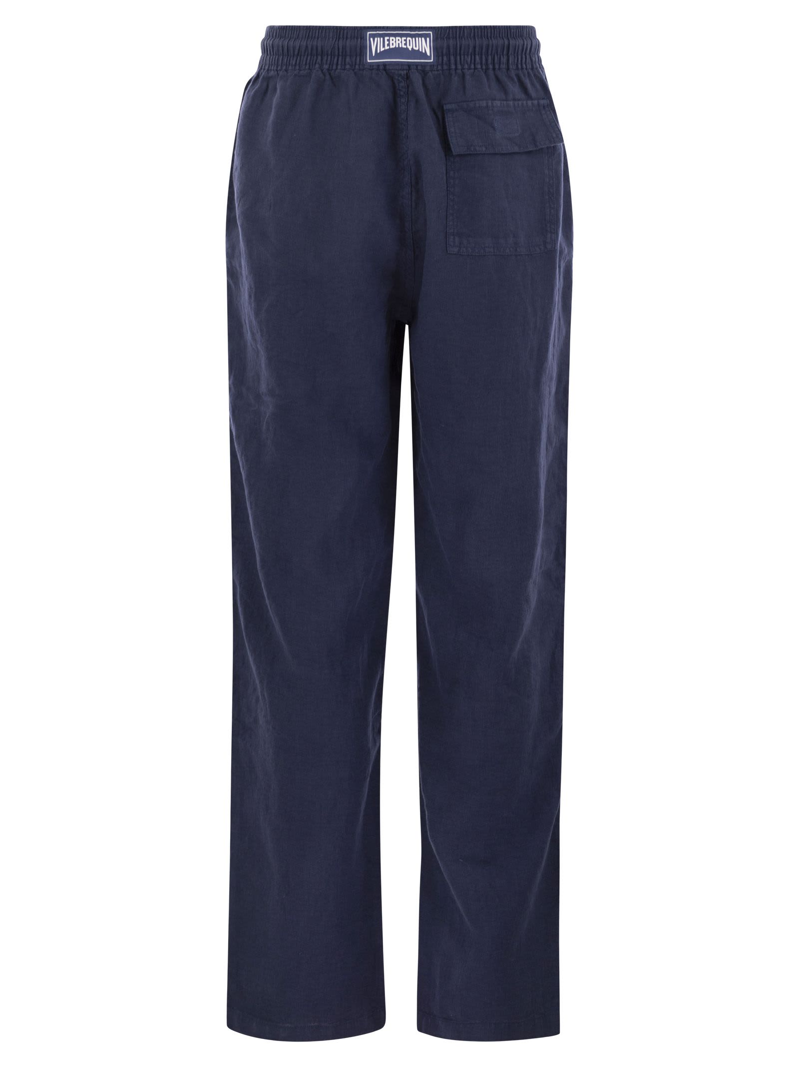 Shop Vilebrequin Linen Trousers In Marine Blue