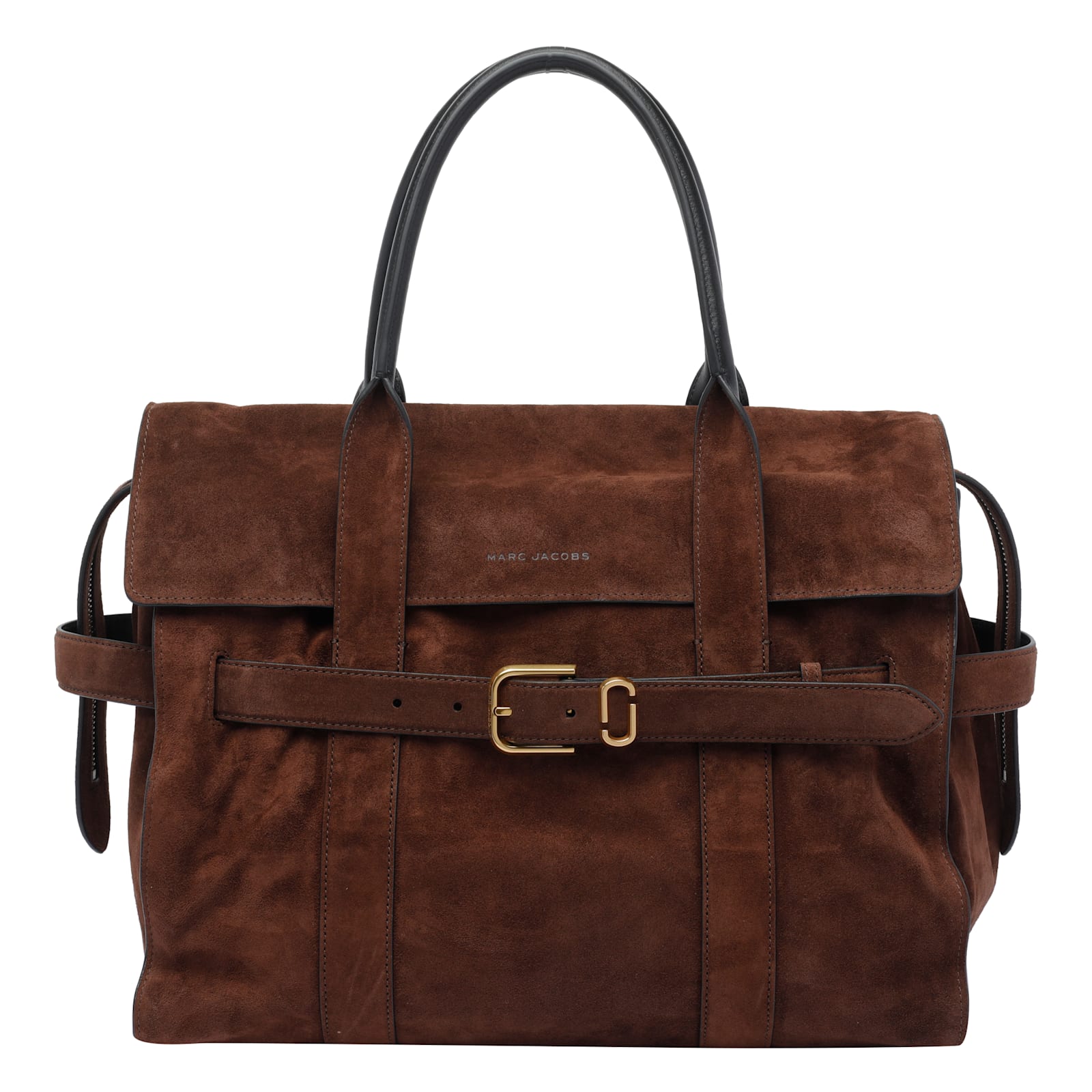Marc Jacobs Buckle Double Handle Structured Suede Top In Brown