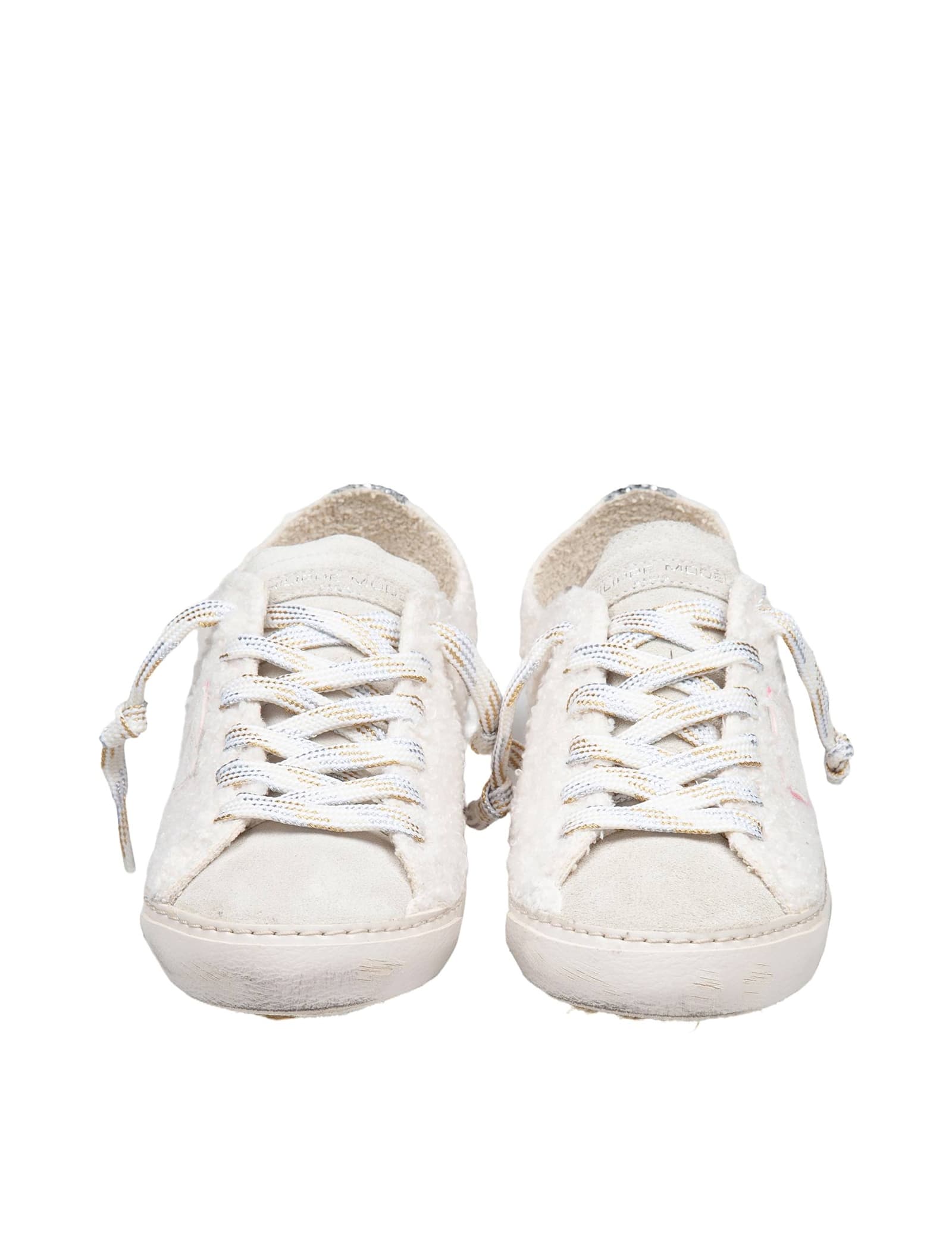 Shop Philippe Model Sneakers Prsx Low In Leather And Teddy In Milk