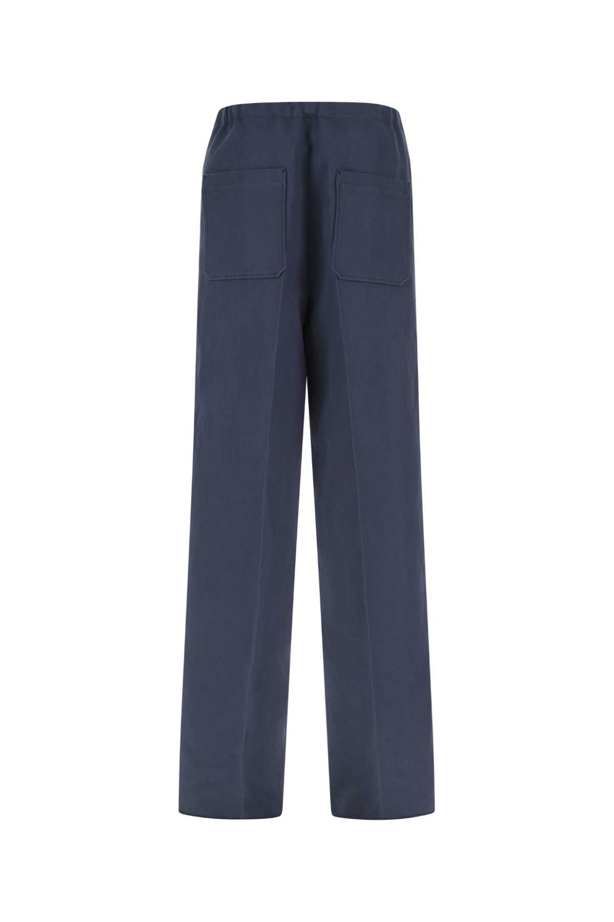 Zegna Navy Blue Cotton Blend Wide-leg Pant