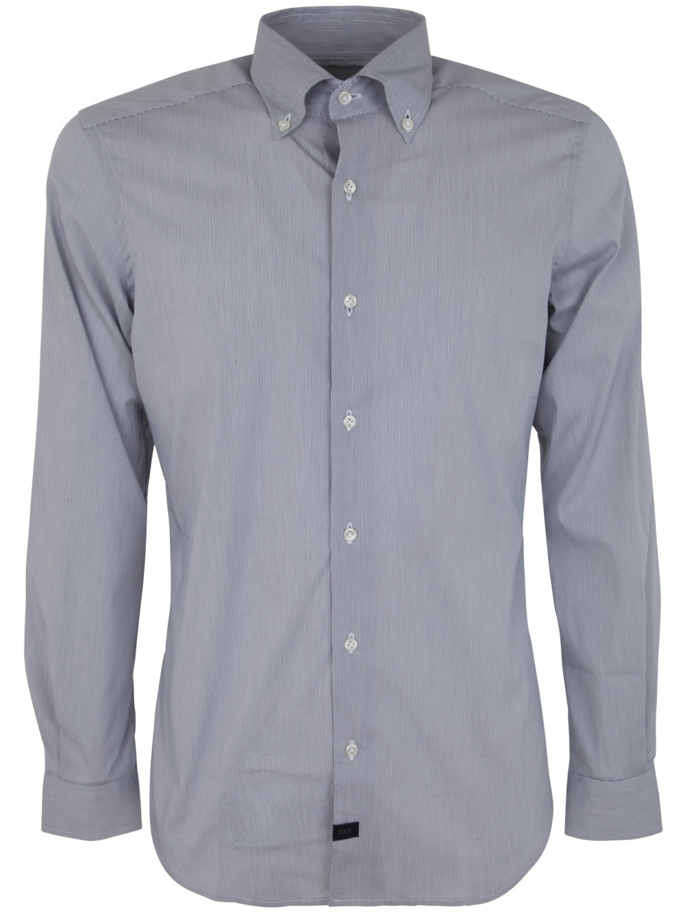 Fay New Button Down Stretch Popeline Microchecked Shirt In White