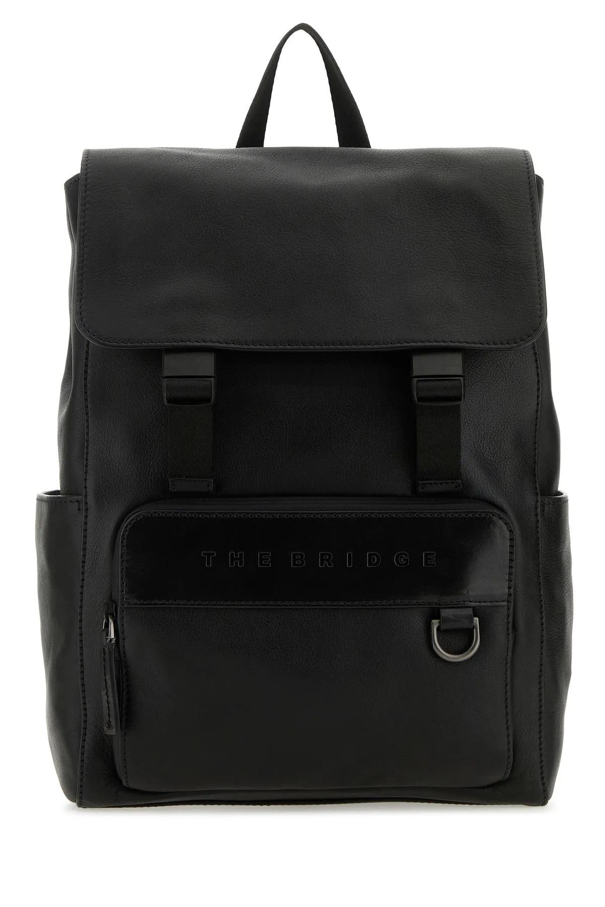 Black Leather Damiano Backpack
