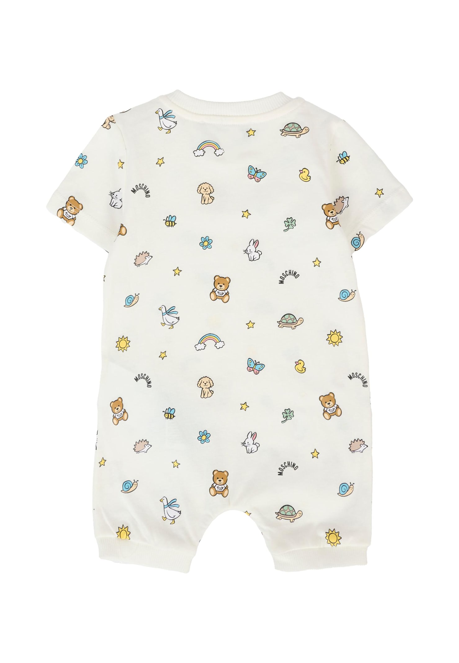 Moschino White Romper For Babykids With Teddy Bear In White