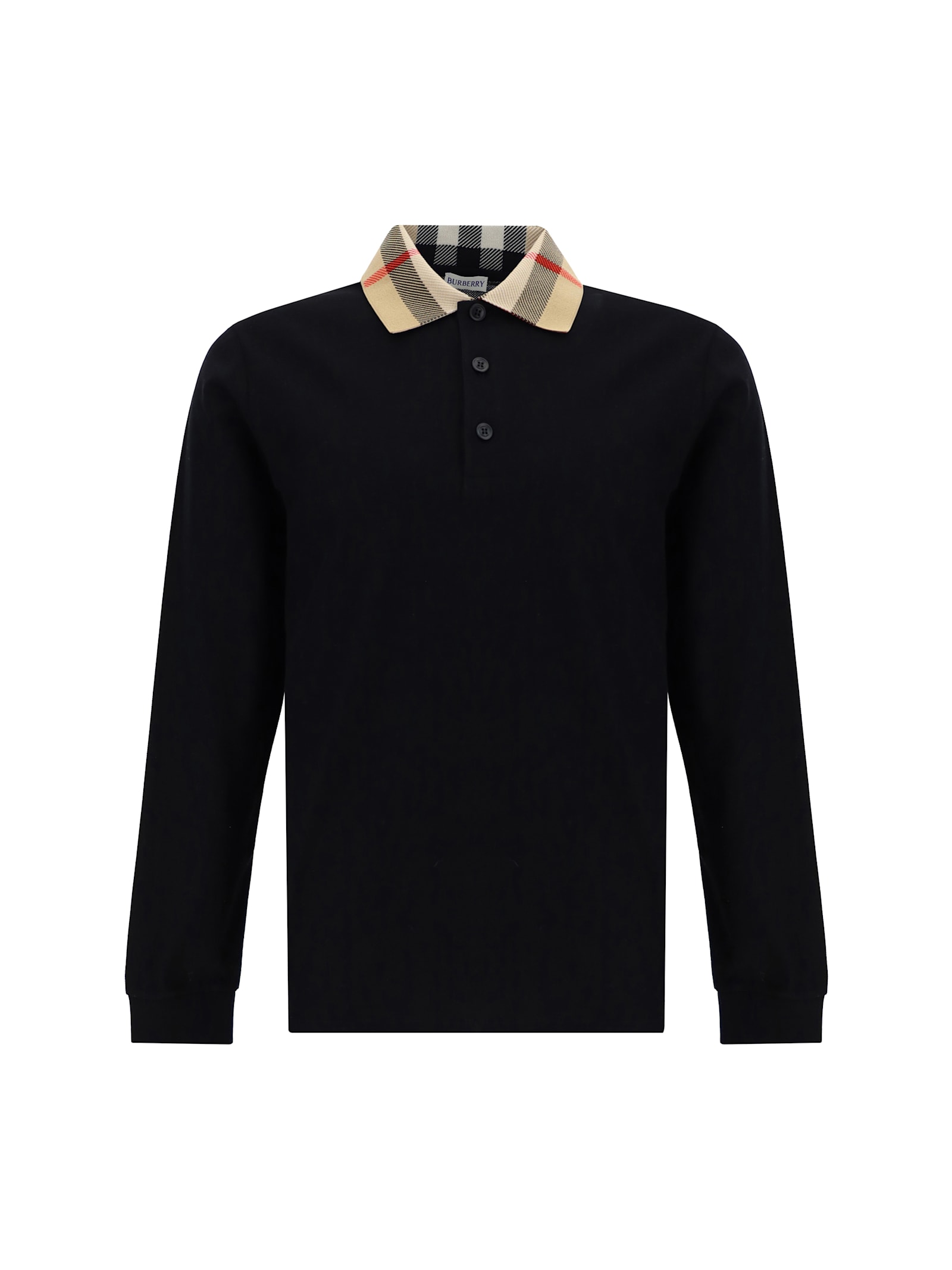 Shop Burberry Long Sleeve Polo Shirt In Black