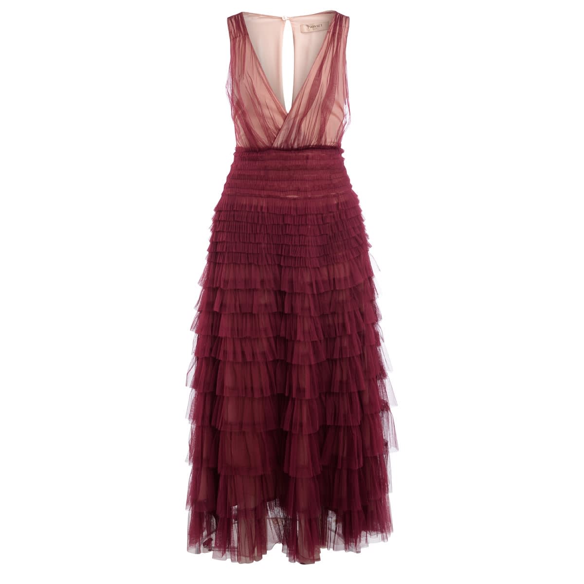 Twinset Long Dress In Red Pleated Tulle