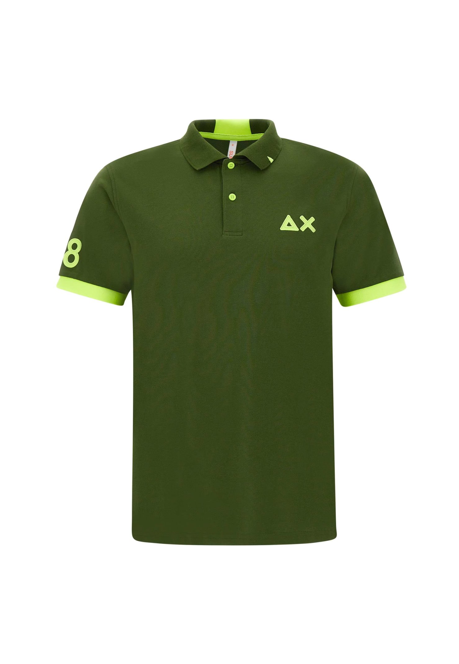 Shop Sun 68 Fluo Logo Cotton Polo Shirt Polo Shirt In Verde Scuro