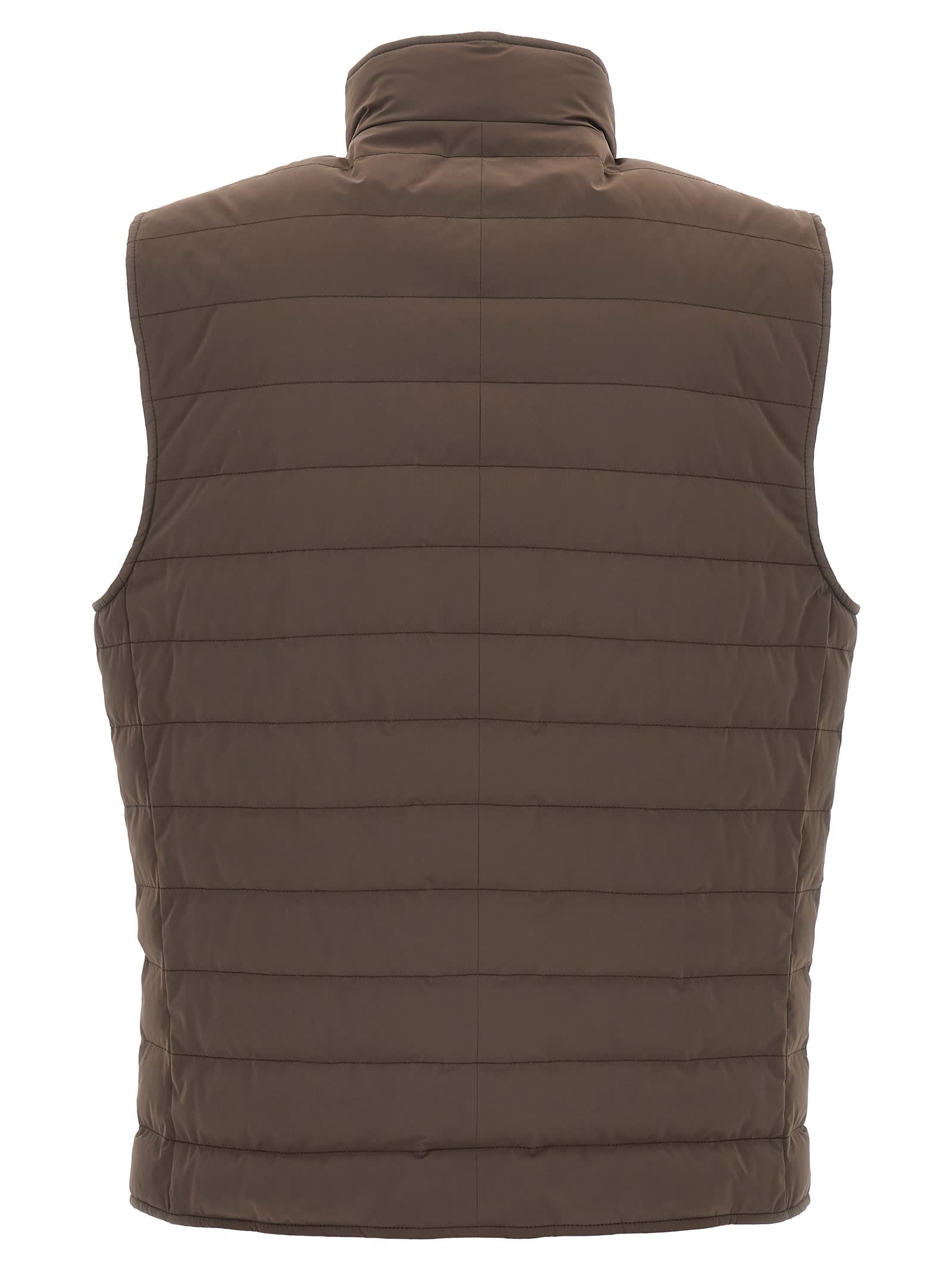 Brunello Cucinelli High Collar Quilted Vest In Green