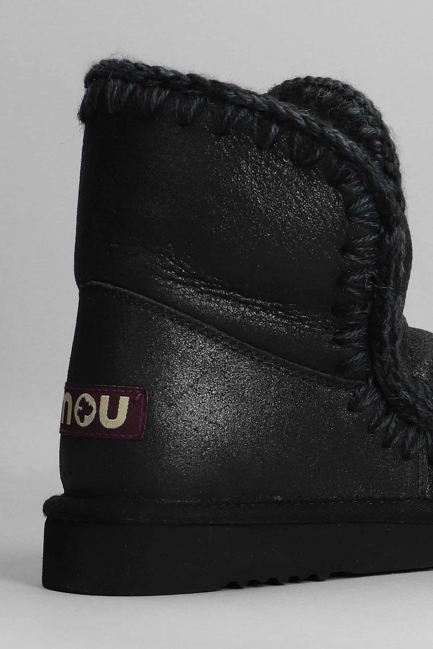 Mou Eskimo 18 Low Heels Ankle Boots In Black Leather In Multi