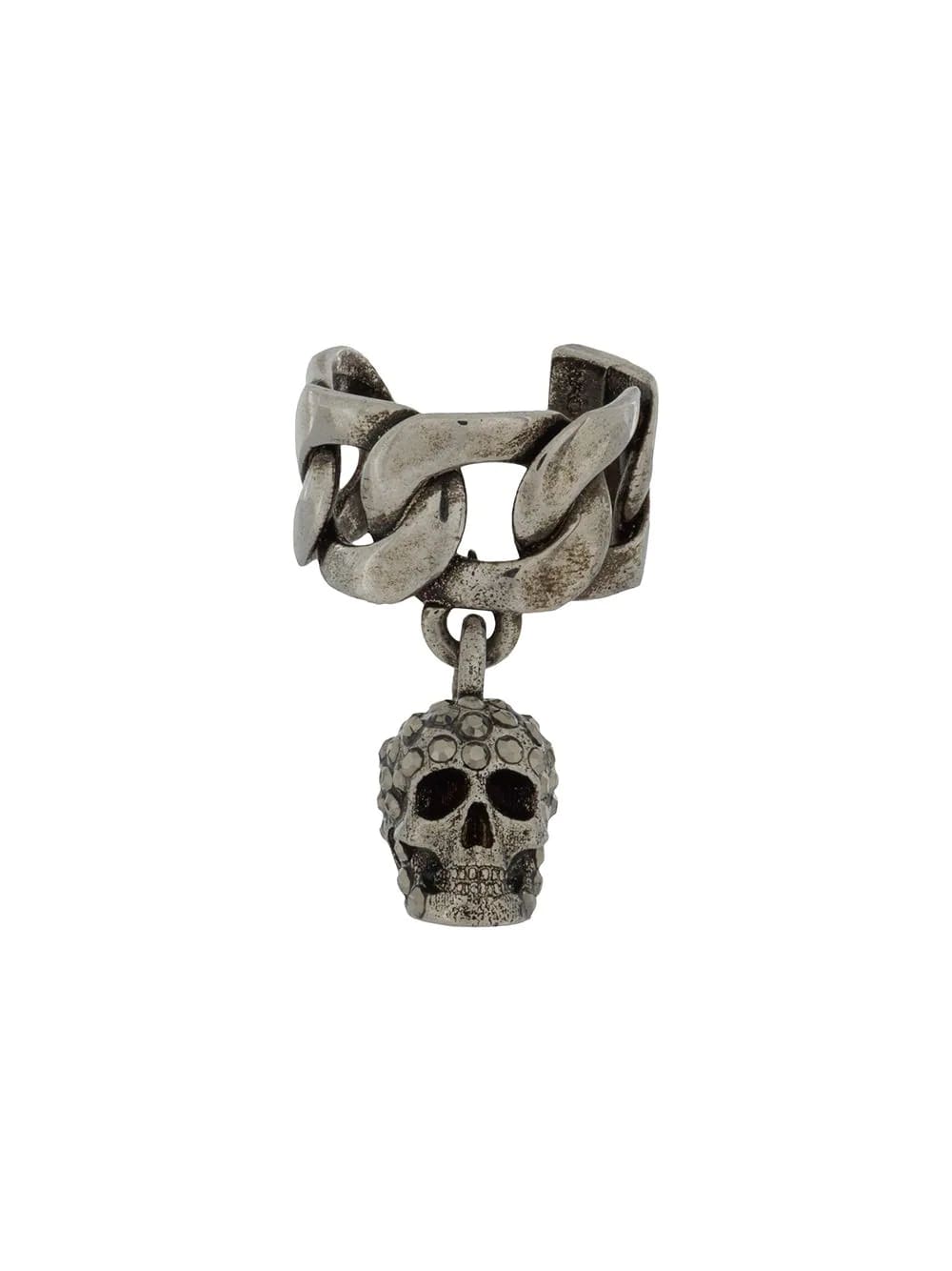 Alexander McQueen Woman Silver Earring With Chain And Pave Skull