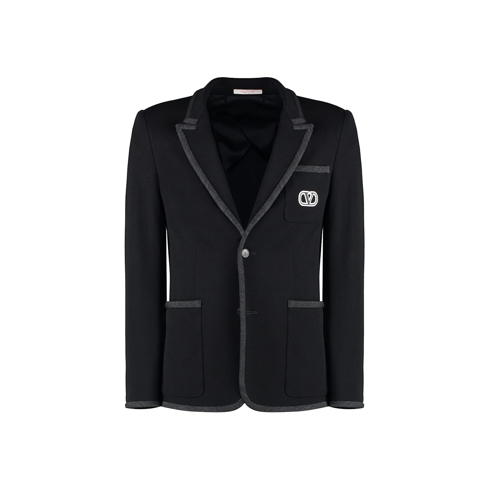 Shop Valentino Single-breasted Cotton Jacket In Black