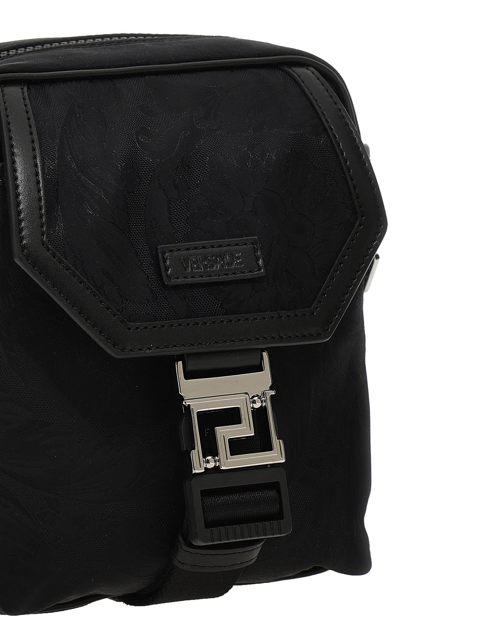 Shop Versace Jacquard Shoulder Strap In Black