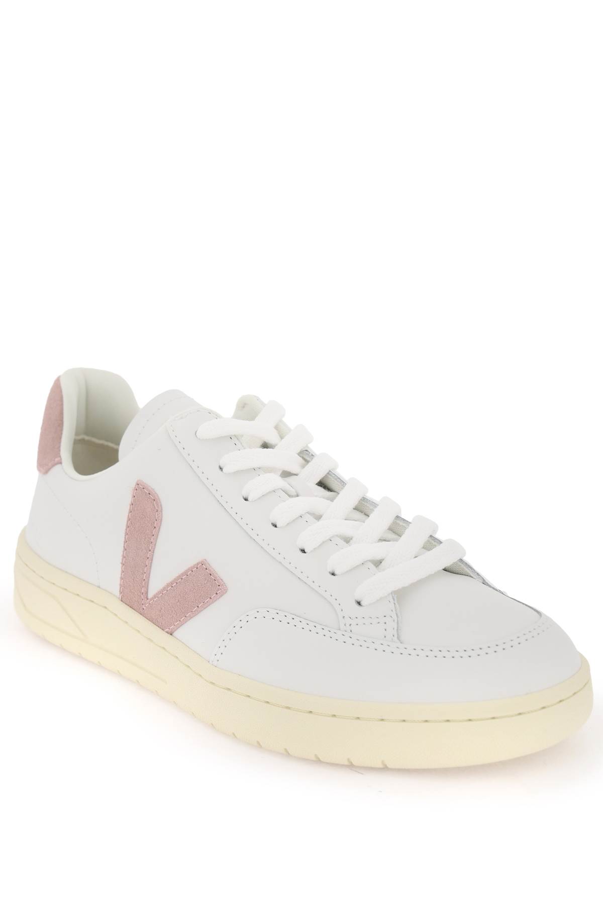 Shop Veja Leather V-12 Sneakers In Extra White Babe (white)