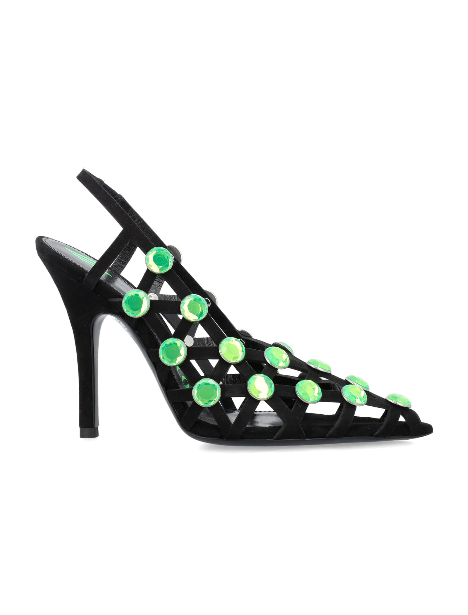 Grid Slingback Black And Fluo Freen Pump