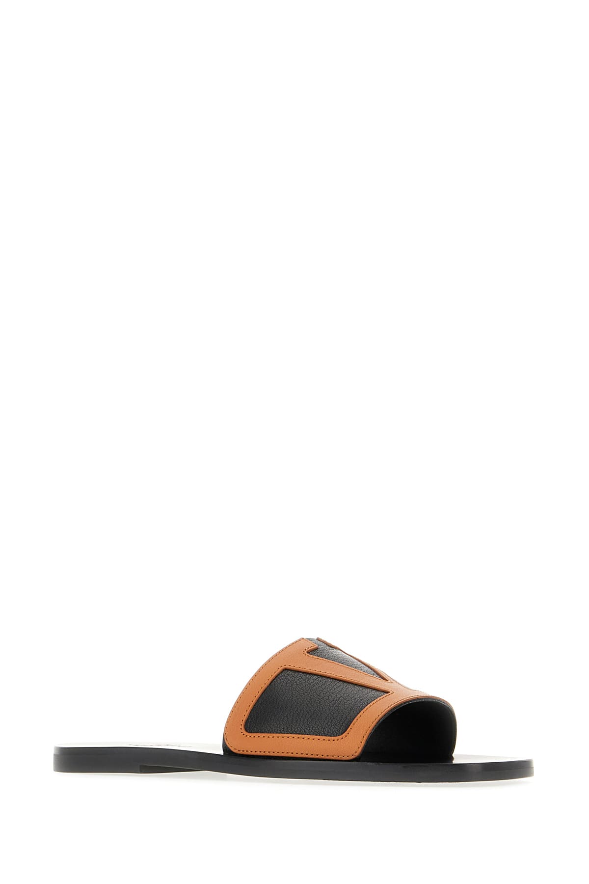 VALENTINO GARAVANI BLACK LEATHER VIVA SUPERSTAR SLIPPERS