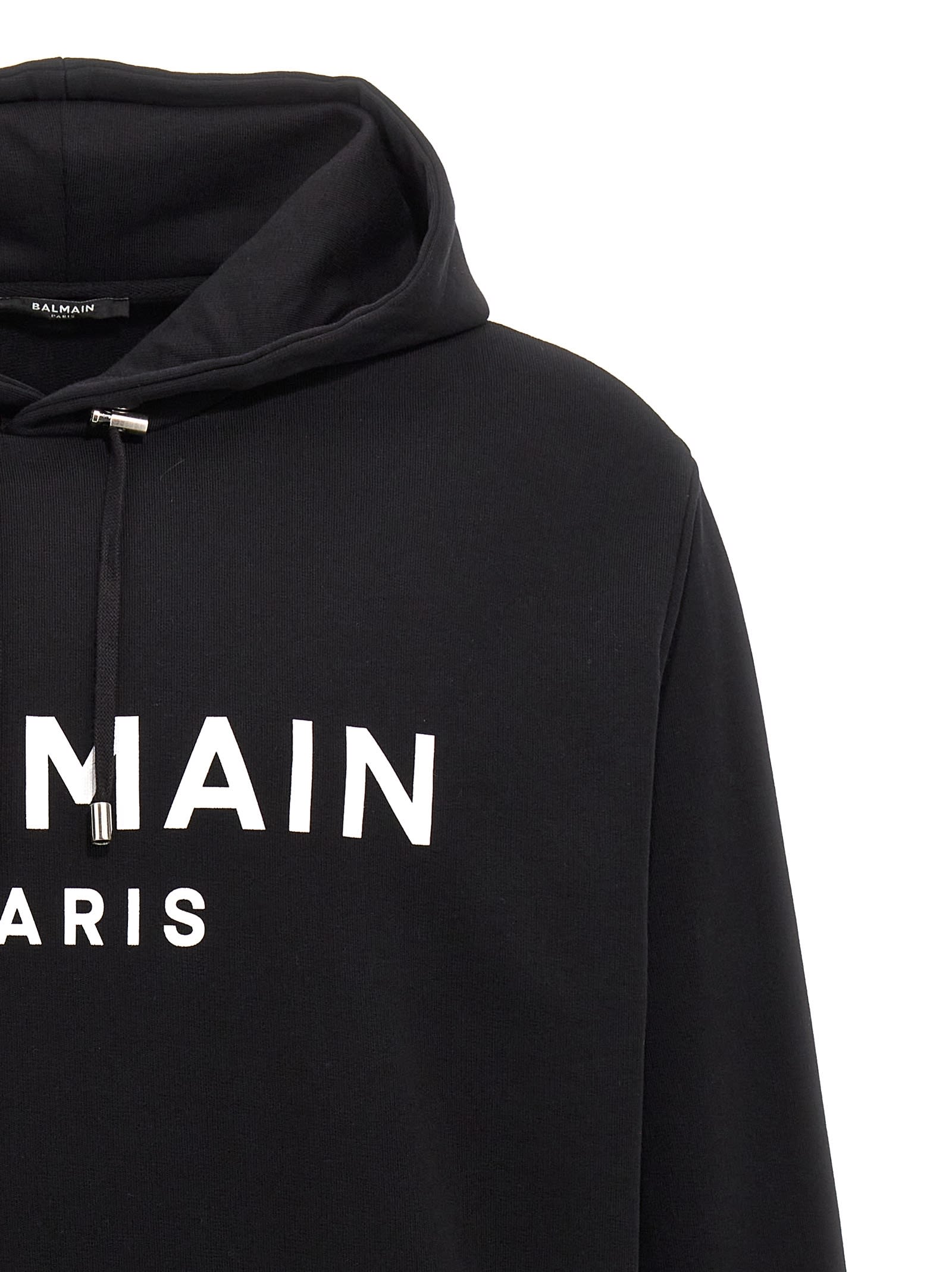 Shop Balmain Logo Print Hoodie In White/black