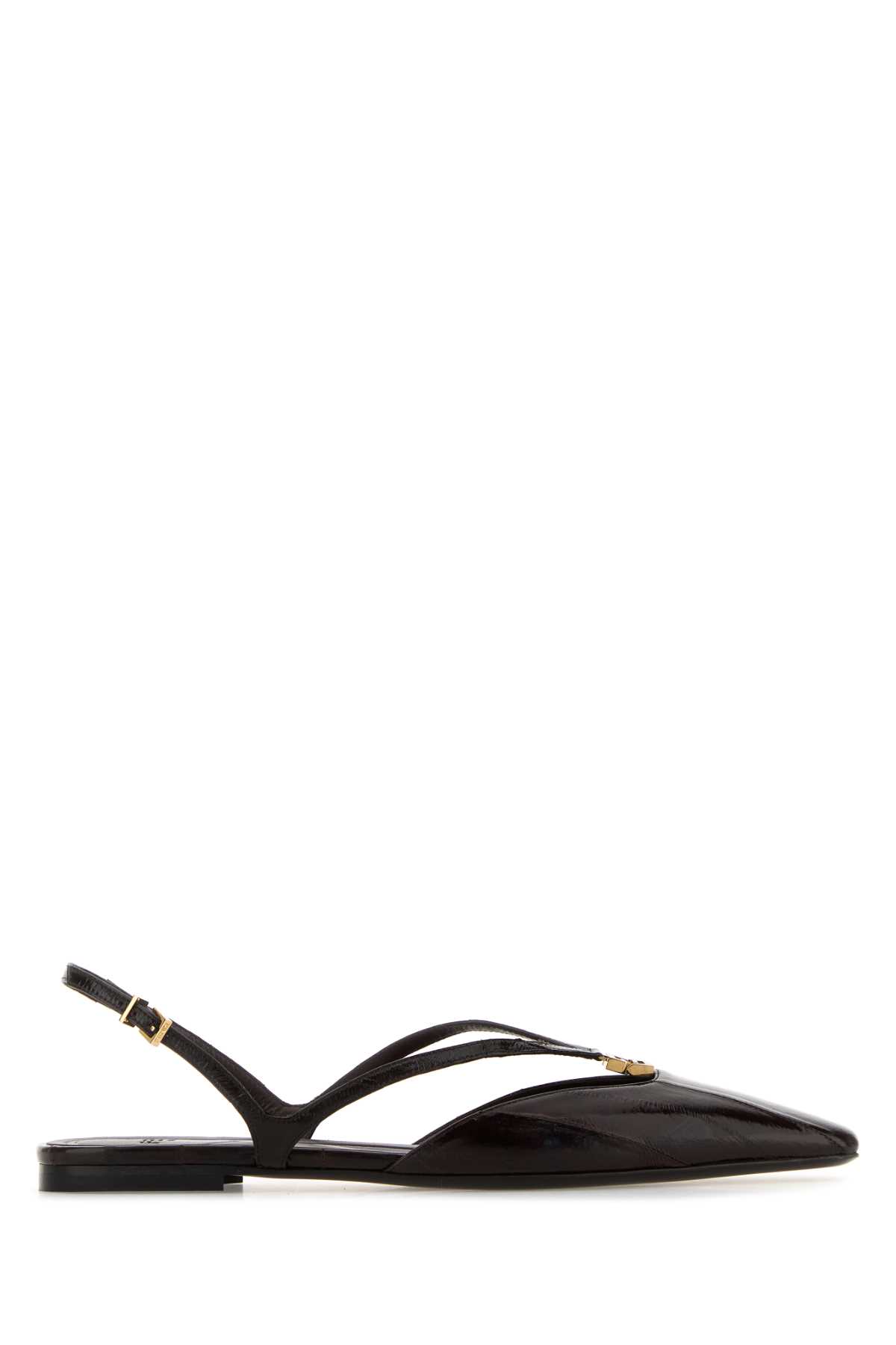 Fendi Fold Slingback Leather Flats In Black