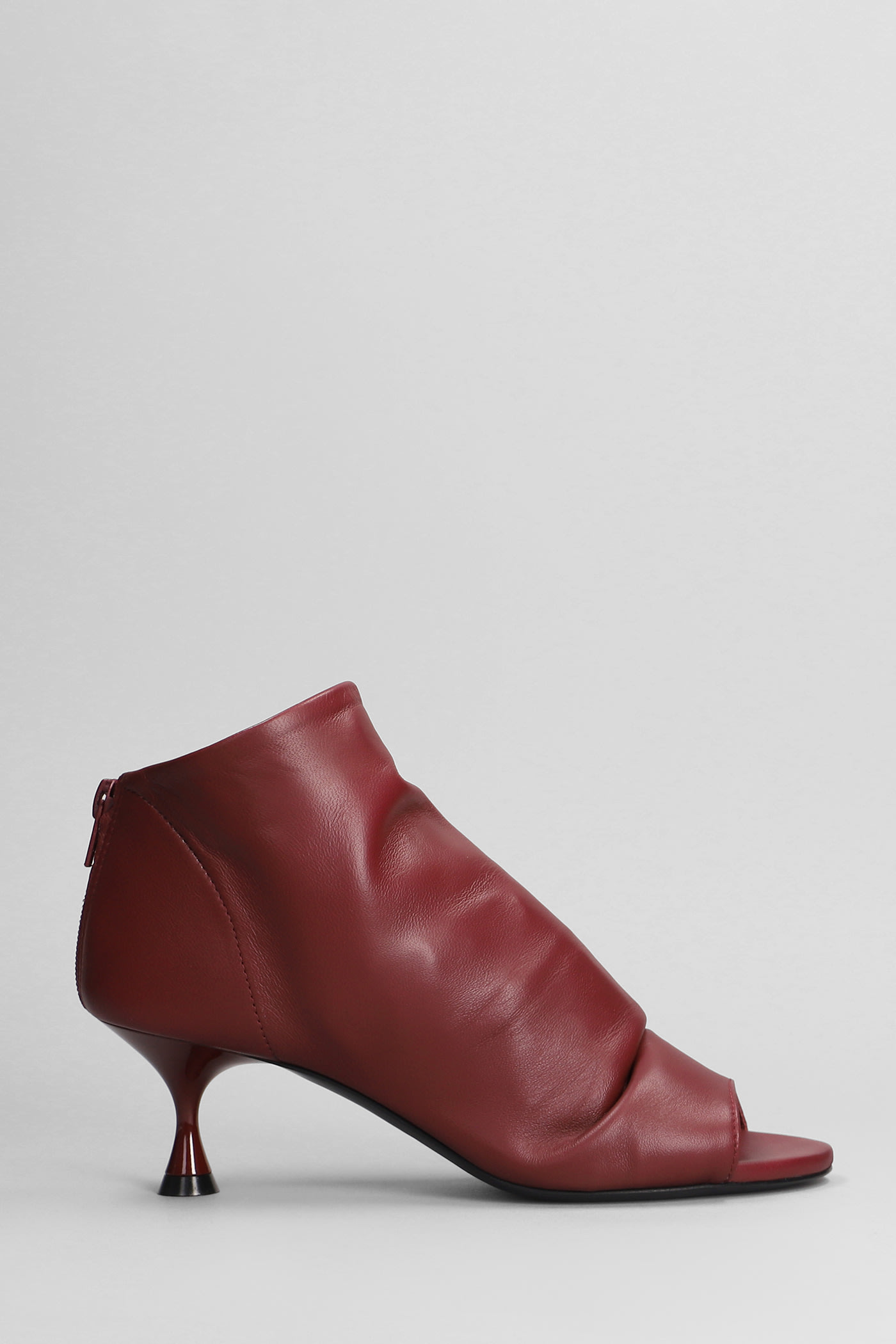High Heels Ankle Boots In Bordeaux Leather