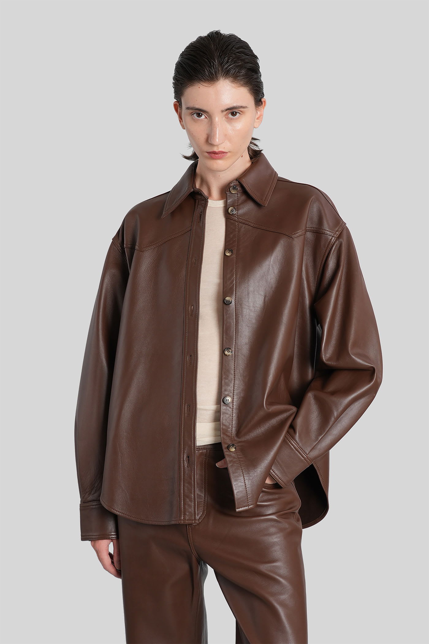 Haikure Belty Leather Jacket In Brown Leather In Brown