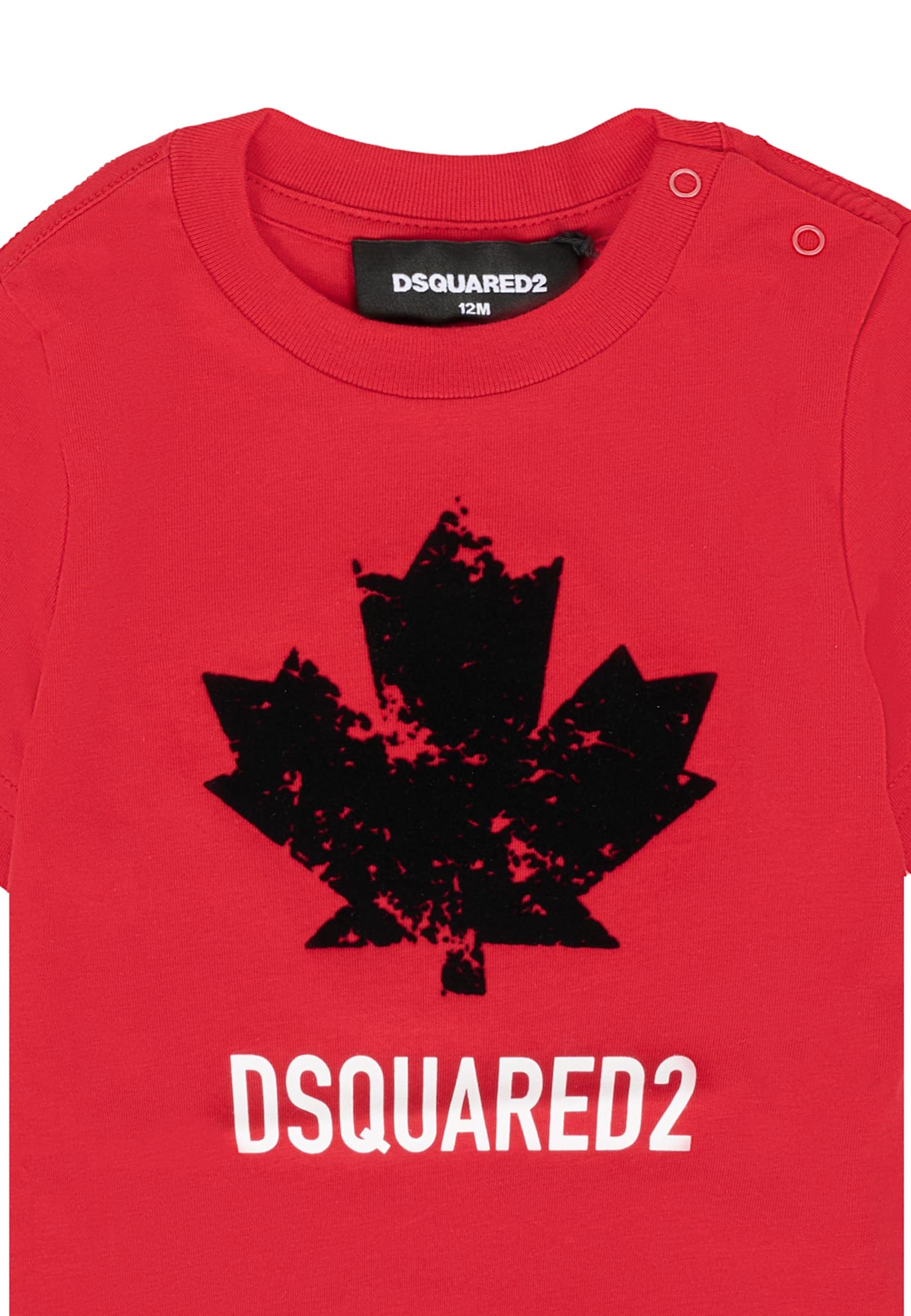 Dsquared2 Red T-shirt For Baby Boy With Velvet Maple Leaf In Red