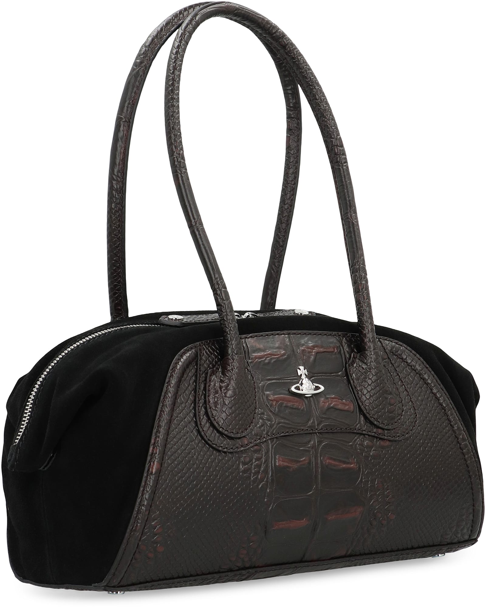 Vivienne Westwood Two-tone Leather And Suede Small Shirley Shoulder Bag In Brown