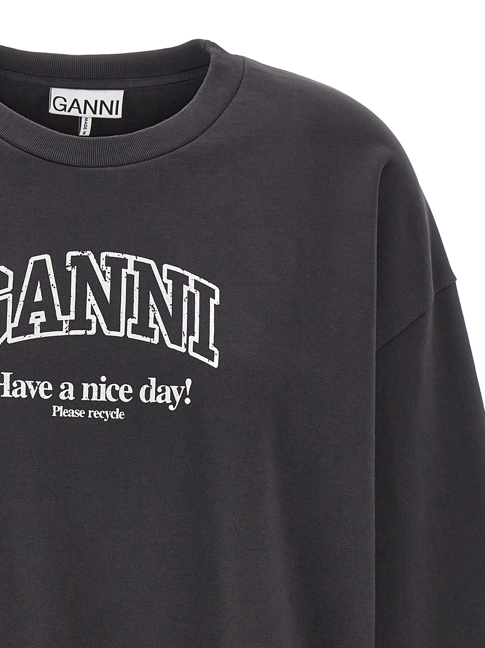 Shop Ganni Printed Sweatshirt In Gray