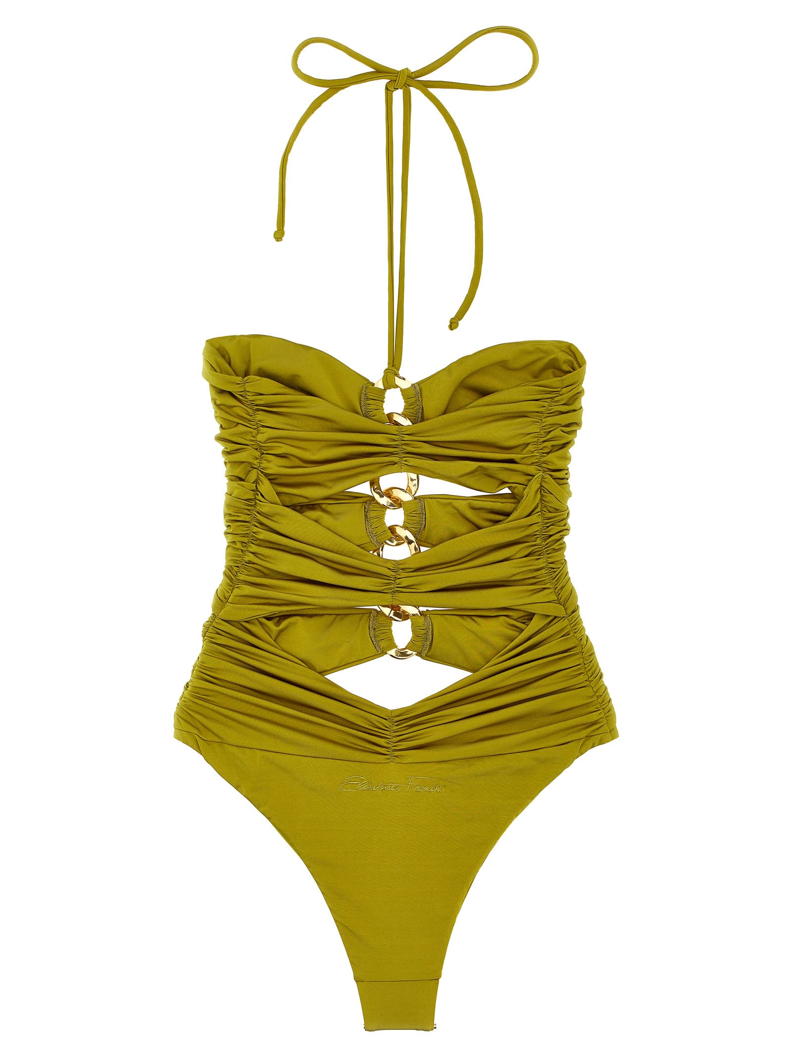 Elisabetta Franchi Chain-accented One-piece Swimsuit With Cut-out Details In Green