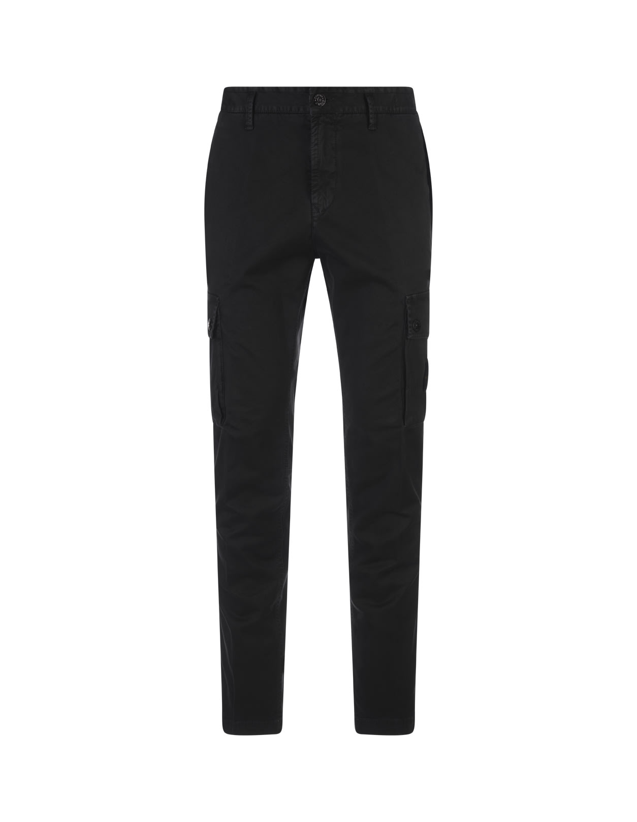 Shop Stone Island Black Cargo Trousers In Broken Twill Stretch Cotton Pants