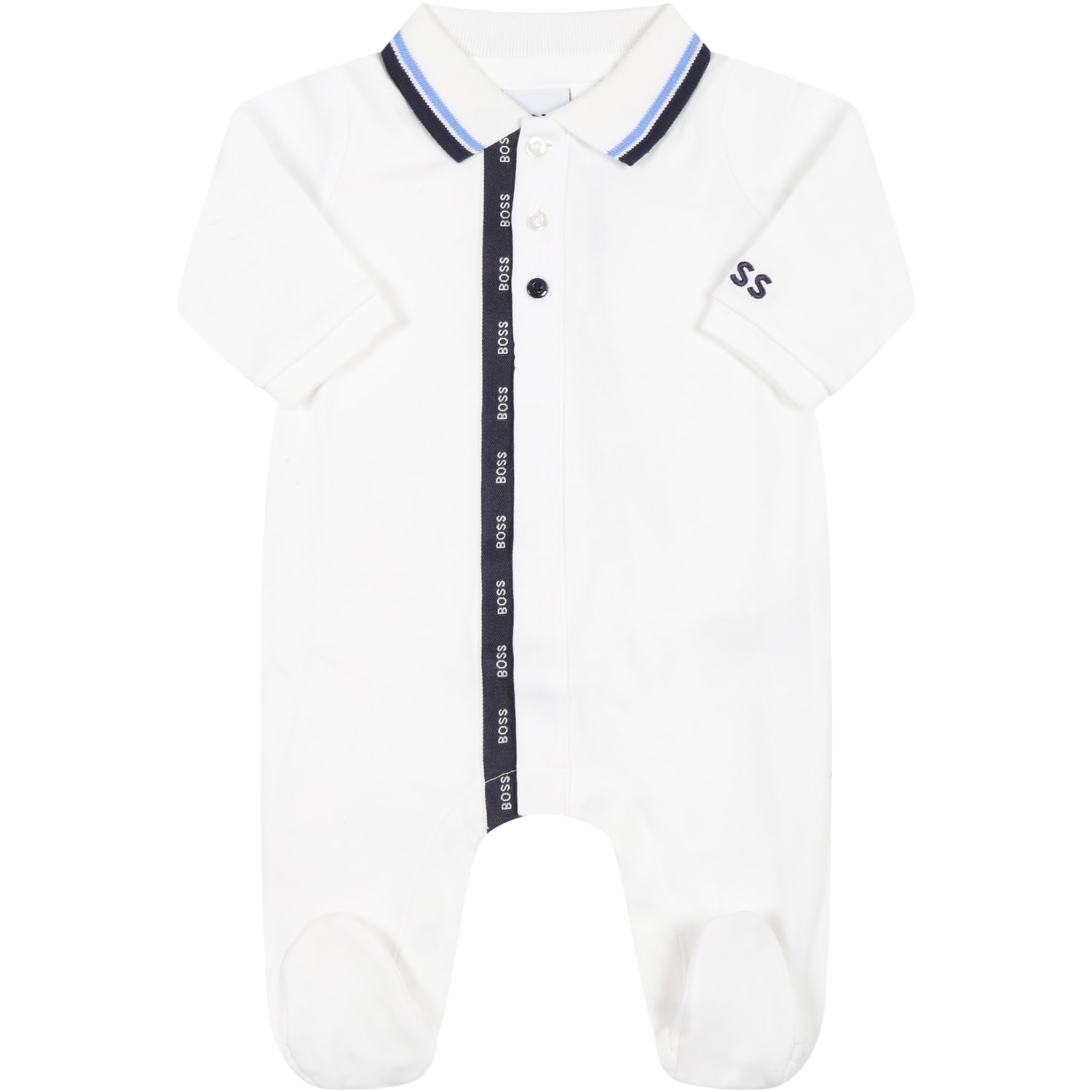 Hugo Boss White Babygrow For Baby Boy With Logo