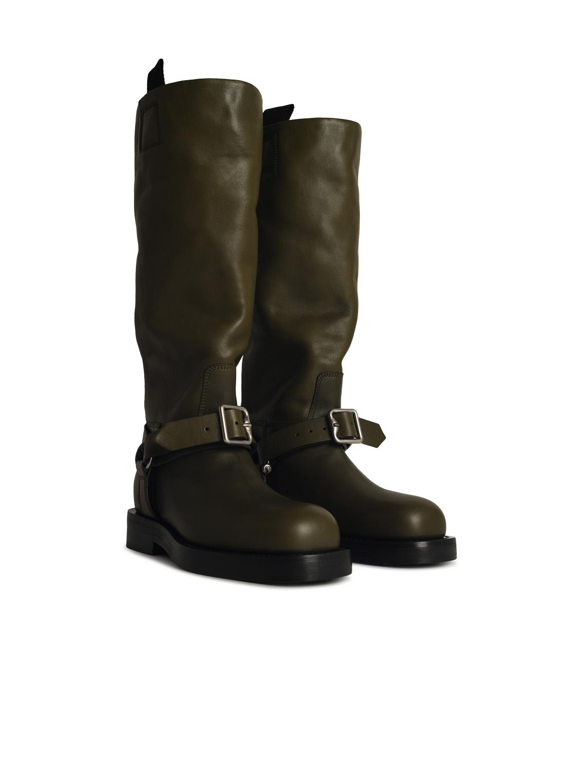 Shop Burberry Green Leather Boots In Loch