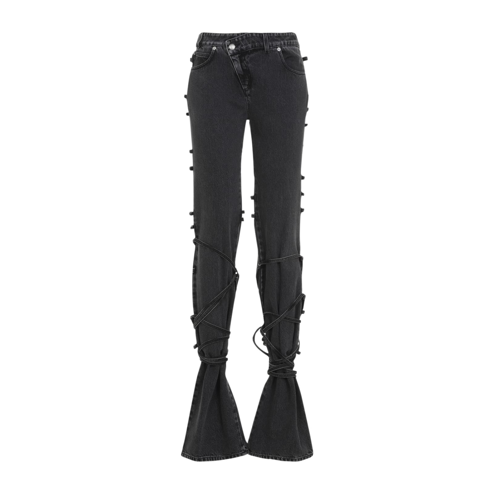 Alexander Mcqueen Mcqueen Wrapped Asymmetric Waist Jeans In Black Stonewashed