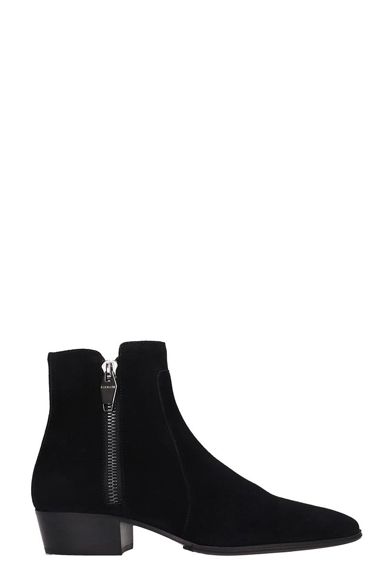 BALMAIN ANTHOS ANKLE BOOTS IN BLACK SUEDE,11256548