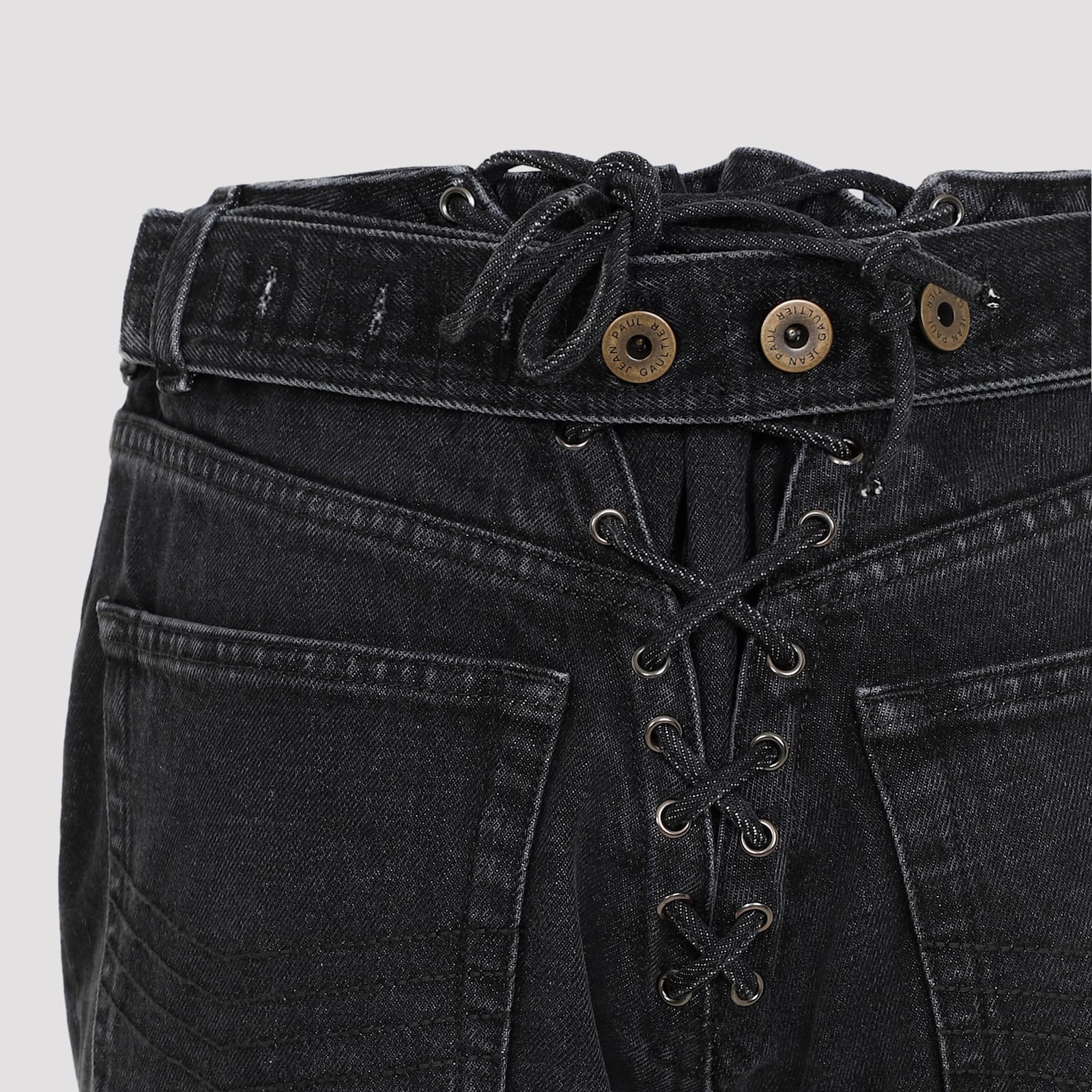 Jean Paul Gaultier Jeans With Padded Inlays And Lace-up In Vintageblack