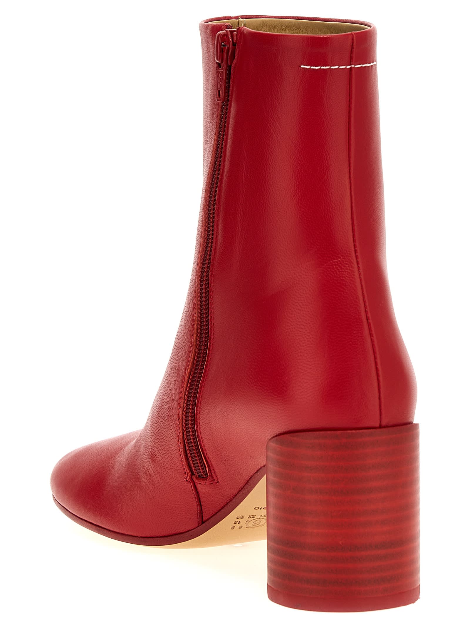 Shop Mm6 Maison Margiela Stitch-out Leather Ankle Boots In Red