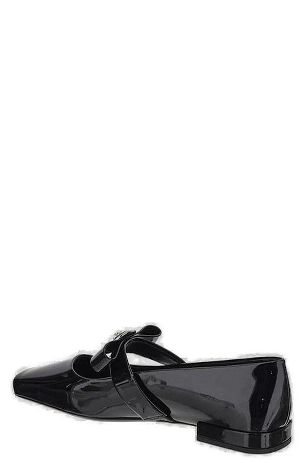 Shop Versace Gianni Ribbon Square-toe Ballerina Shoes In Black