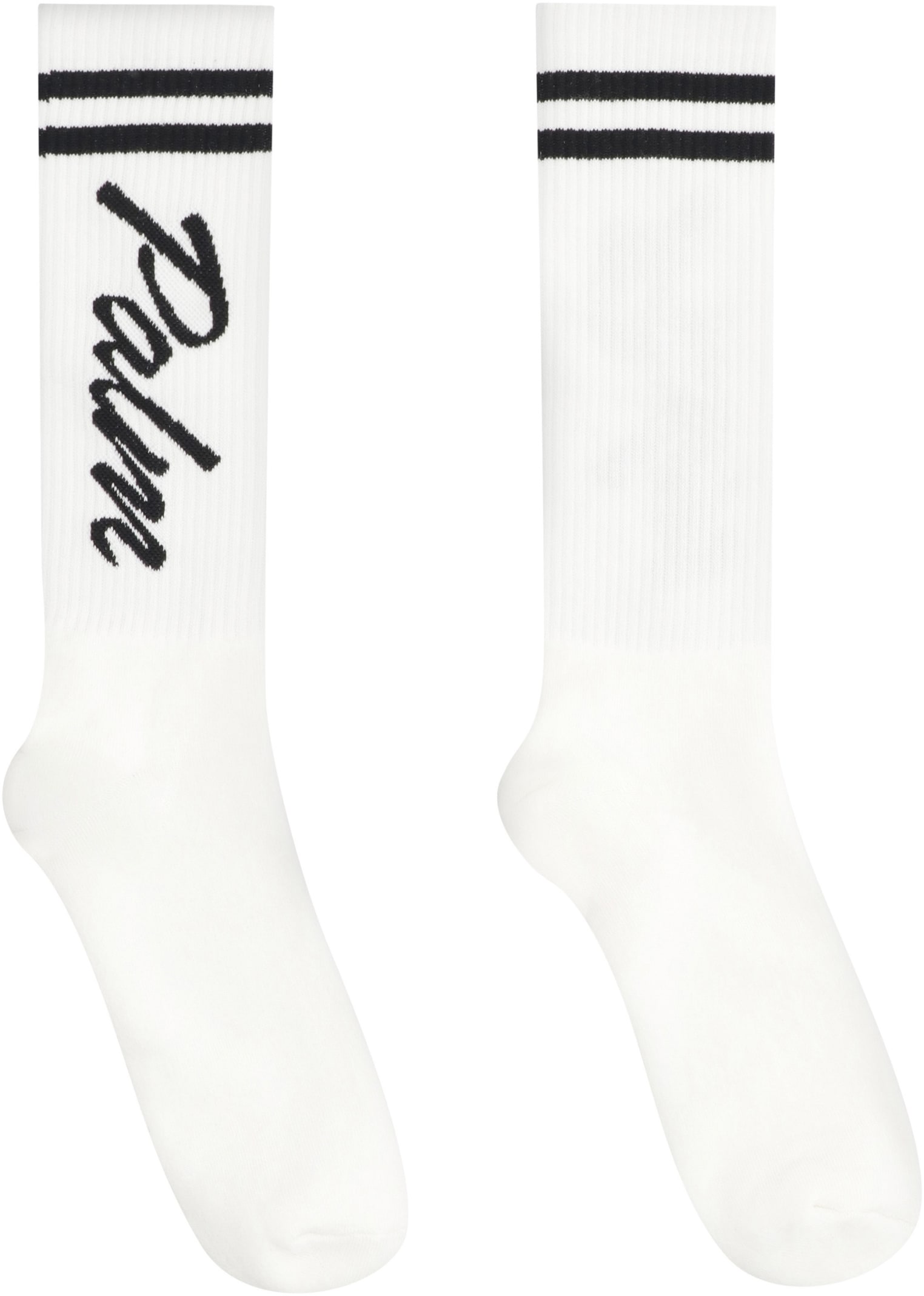 Shop Palm Angels Cotton Socks With Logo In Bianco/nero