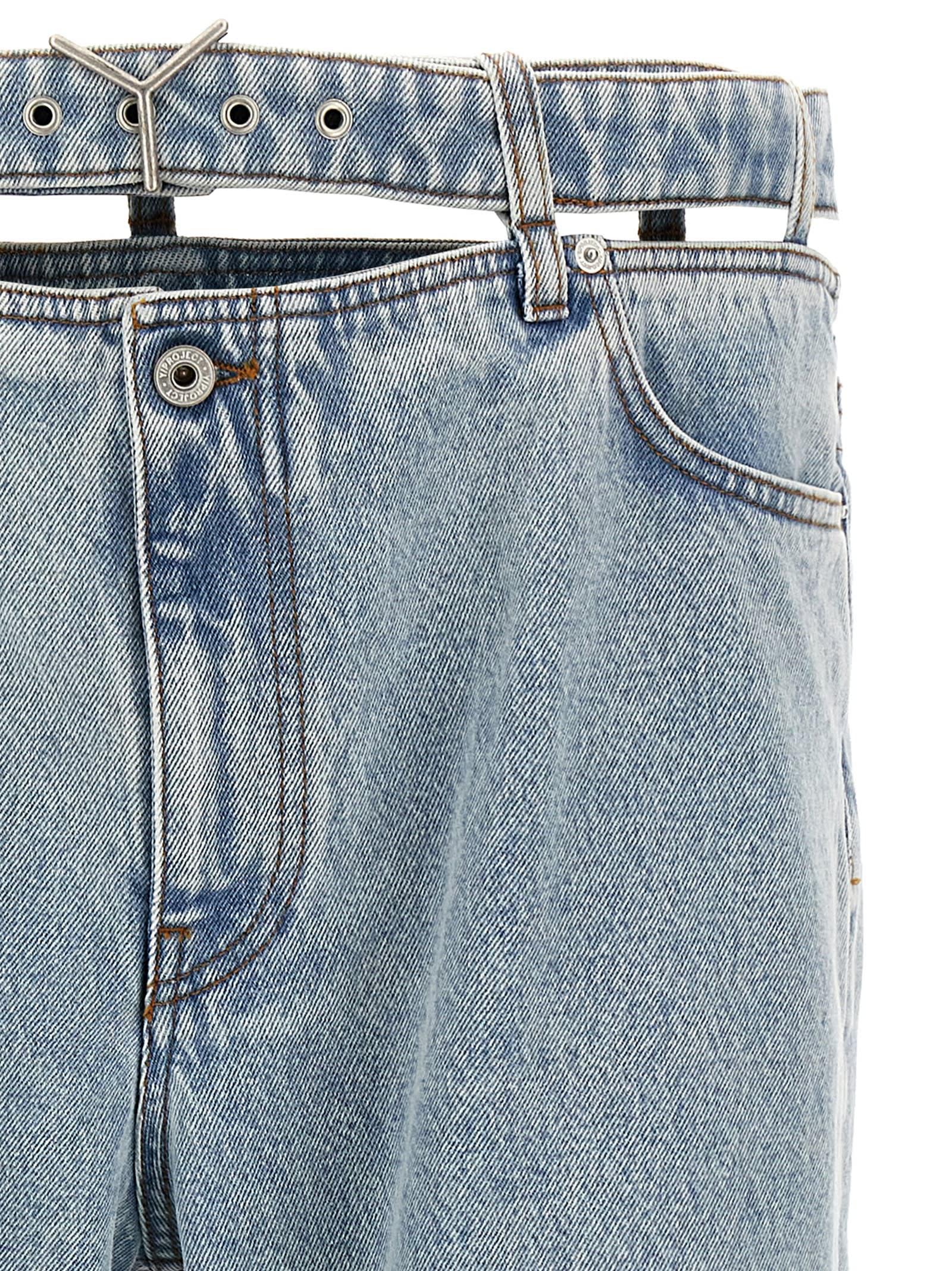 Y/project Evergreen Y Belt Jeans In Light Blue