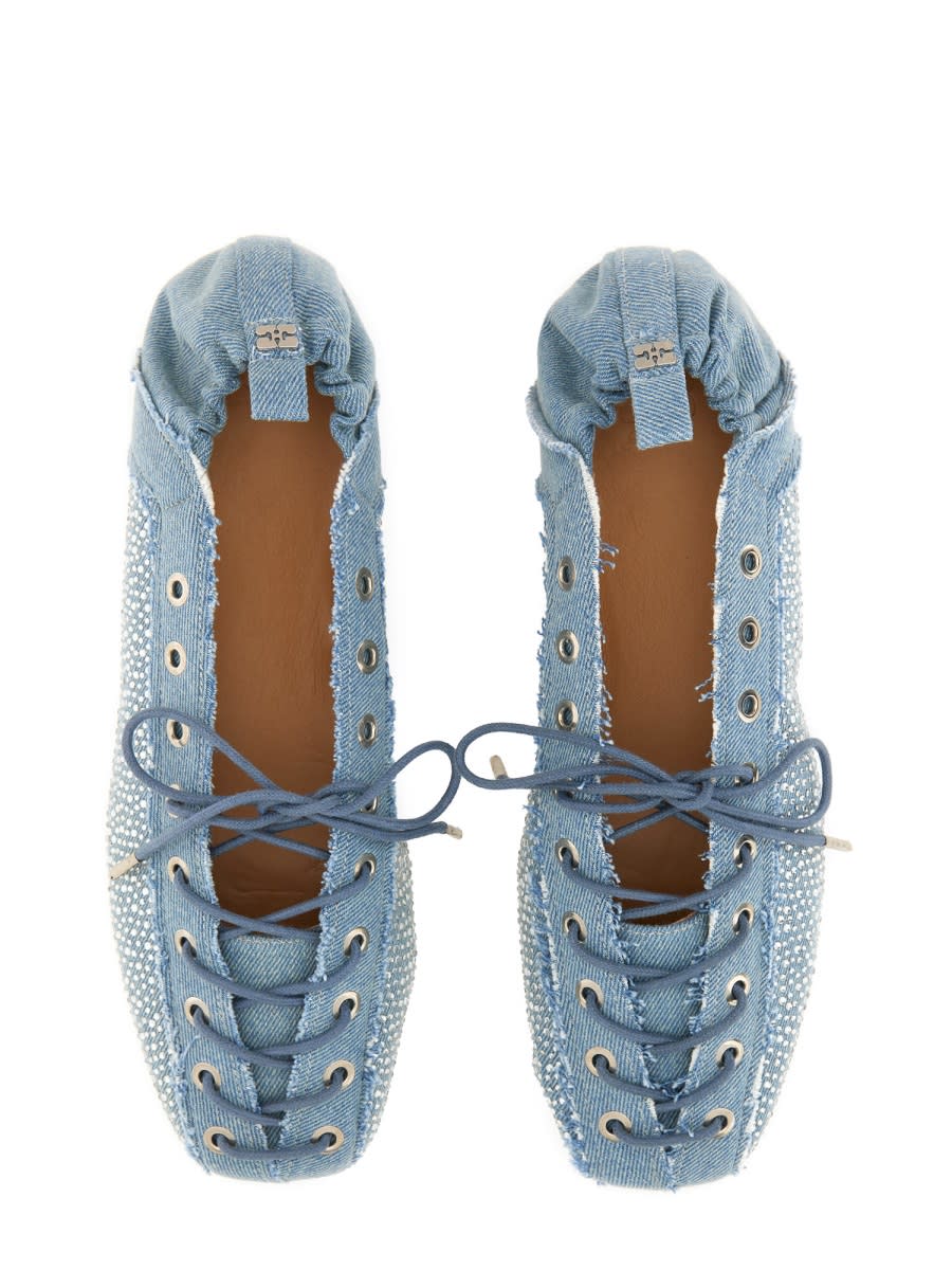 Shop Ganni Lace-up Ballerina In Denim