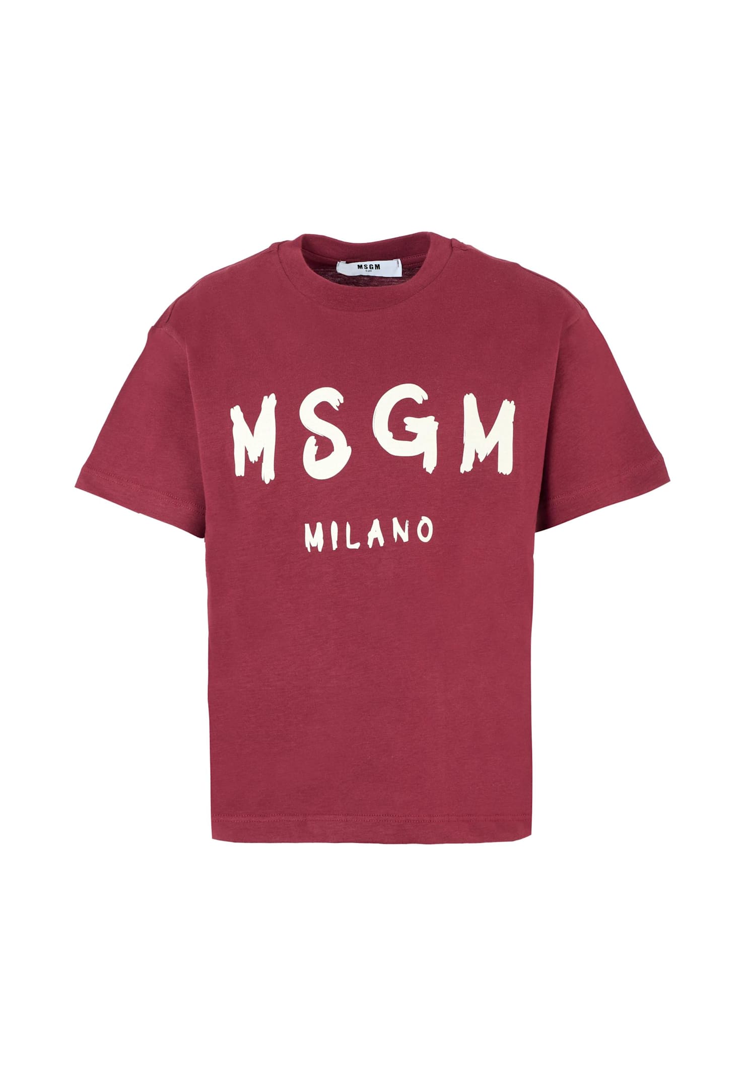 Msgm Burgundy T-shirt For Kids With White Logo In Multi