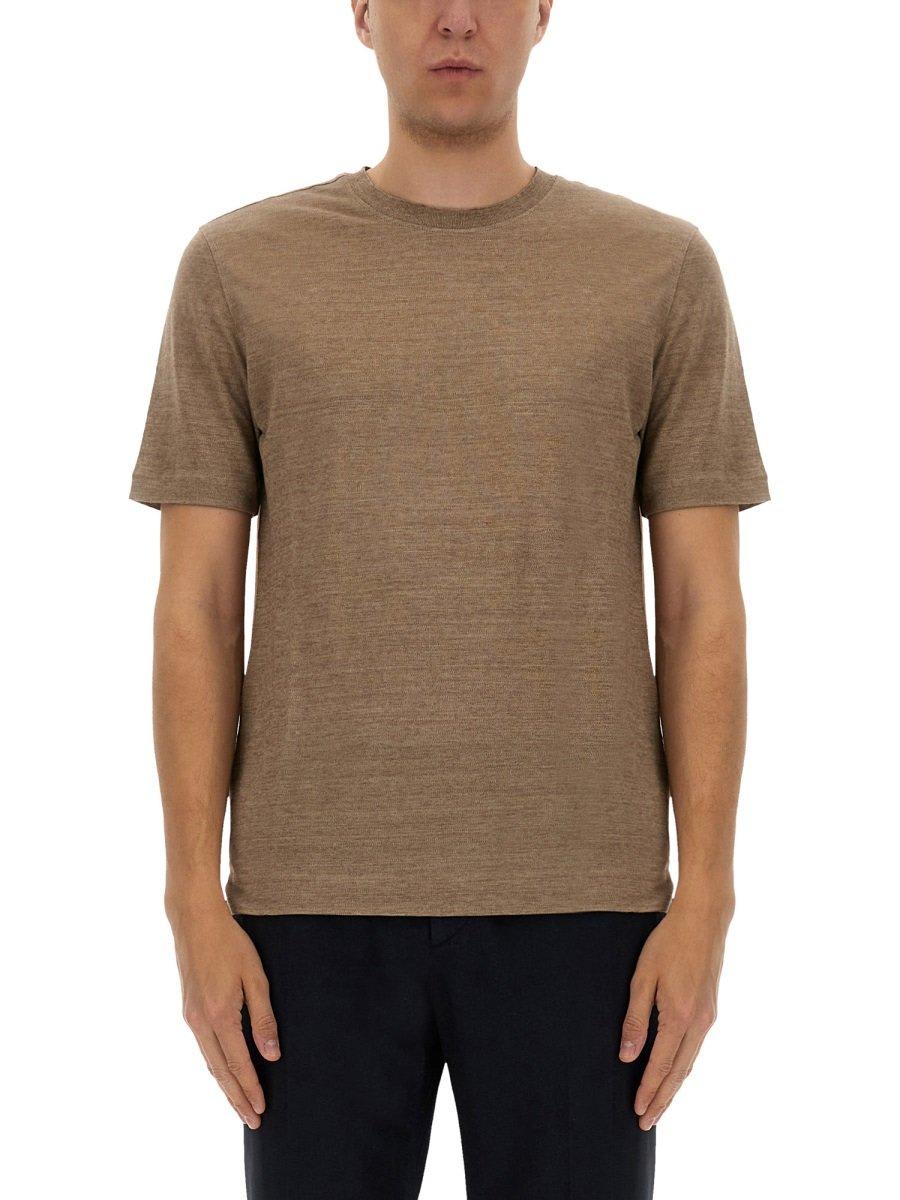 Zegna Oasis Linen T-shirt Crew Neck In Brown