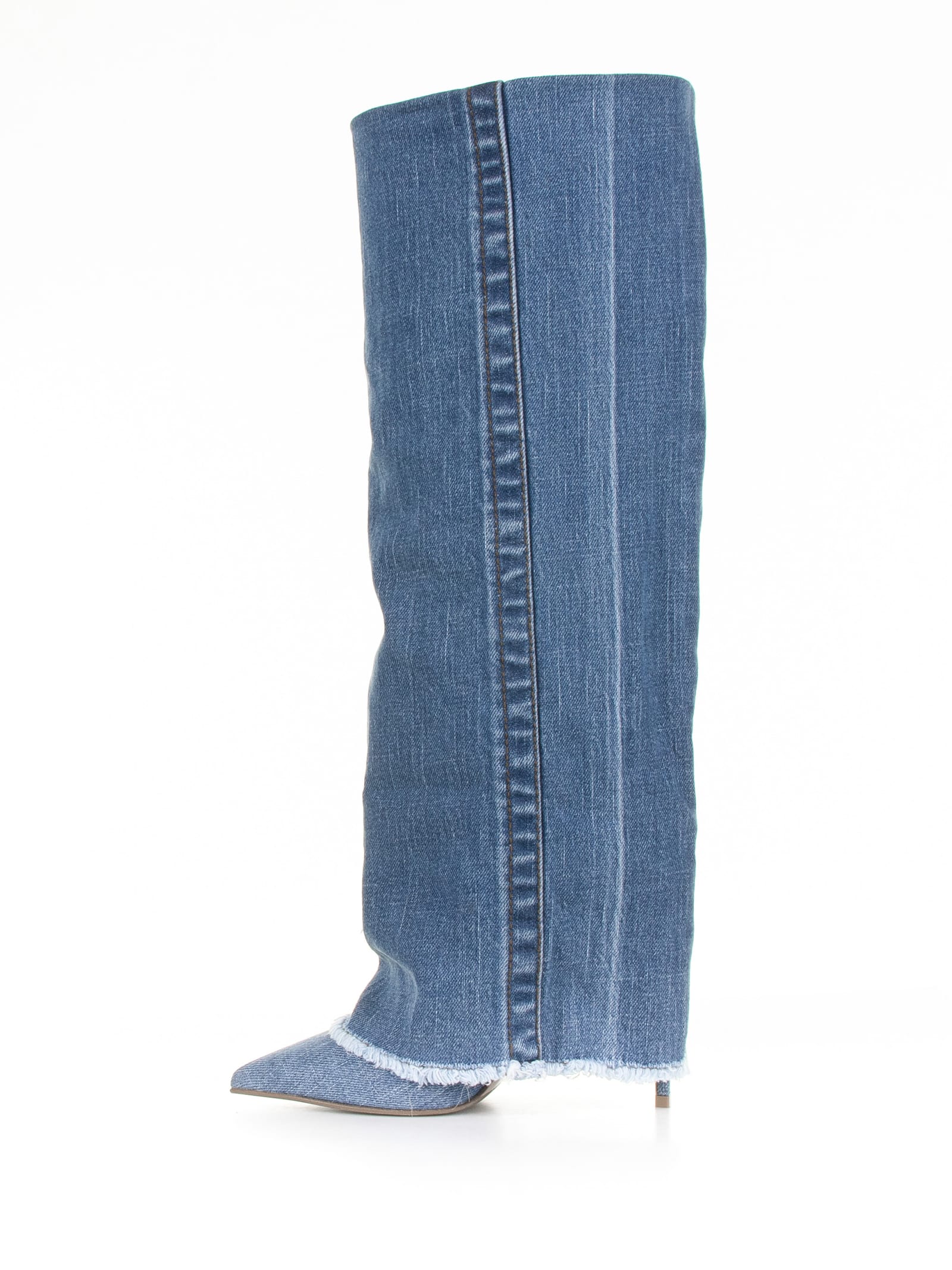 Shop Le Silla Andy Boot With Cuff In Blue Denim In Jeans